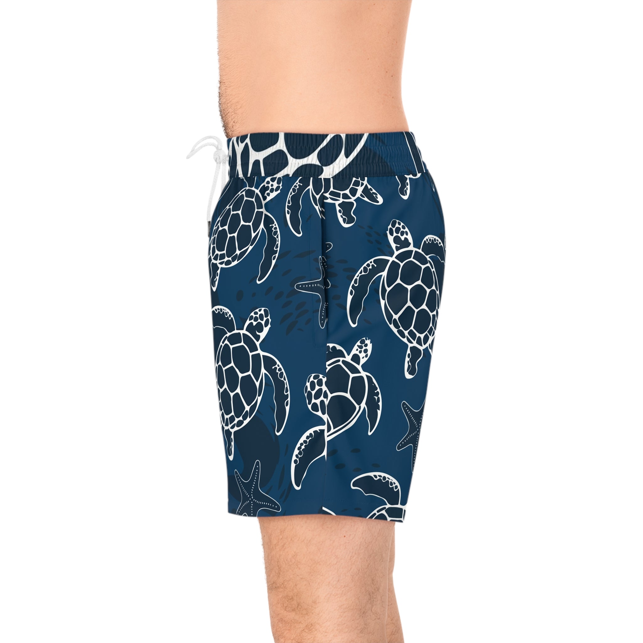Sea Turtle Print Swim Shorts — Men's Nautical Beach Trunks