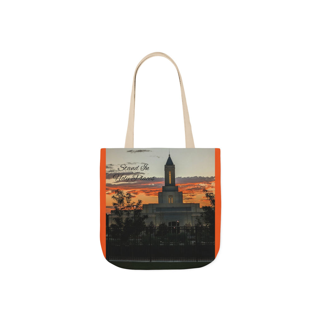 Grand Junction, CO Temple Canvas Tote Bag — Scenic Photo Print with Orange Accent Straps