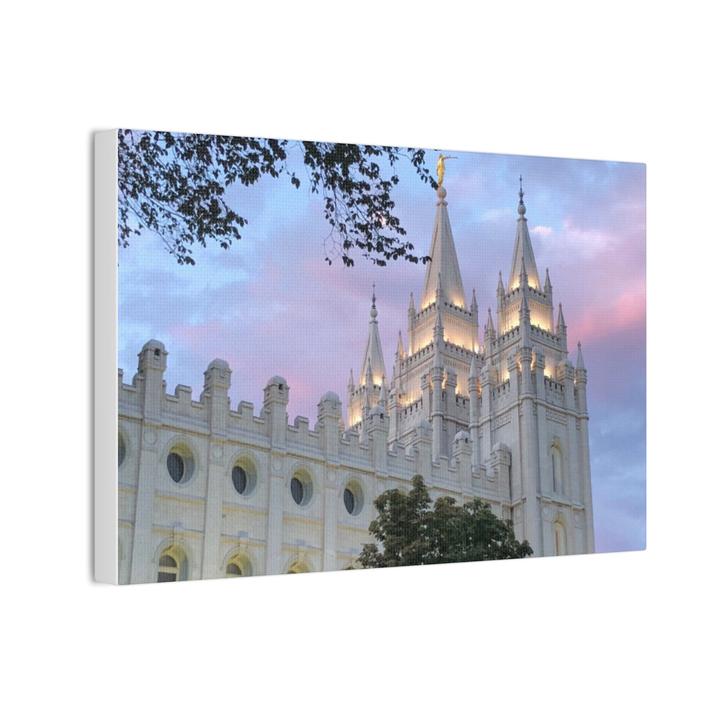Salt Lake Temple Canvas Print — Pink Sky Religious Wall Art