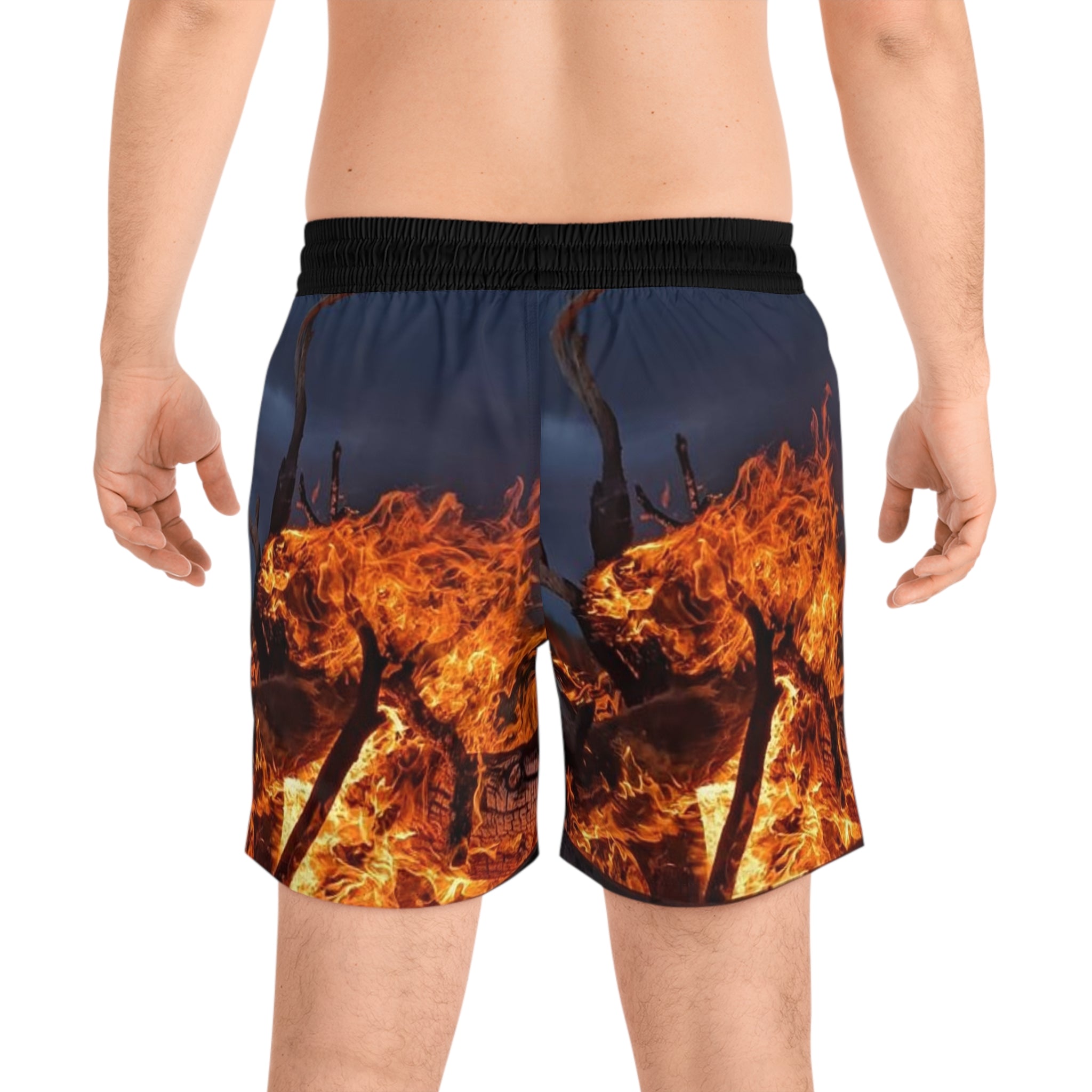Flaming Swim Shorts — Men's Fire Wolf Print Beach Trunks