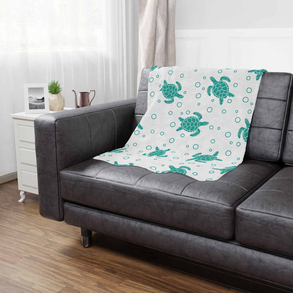 Sea Turtle Minky Blanket — Soft Teal Turtle Pattern Throw for Nursery & Beach Lovers