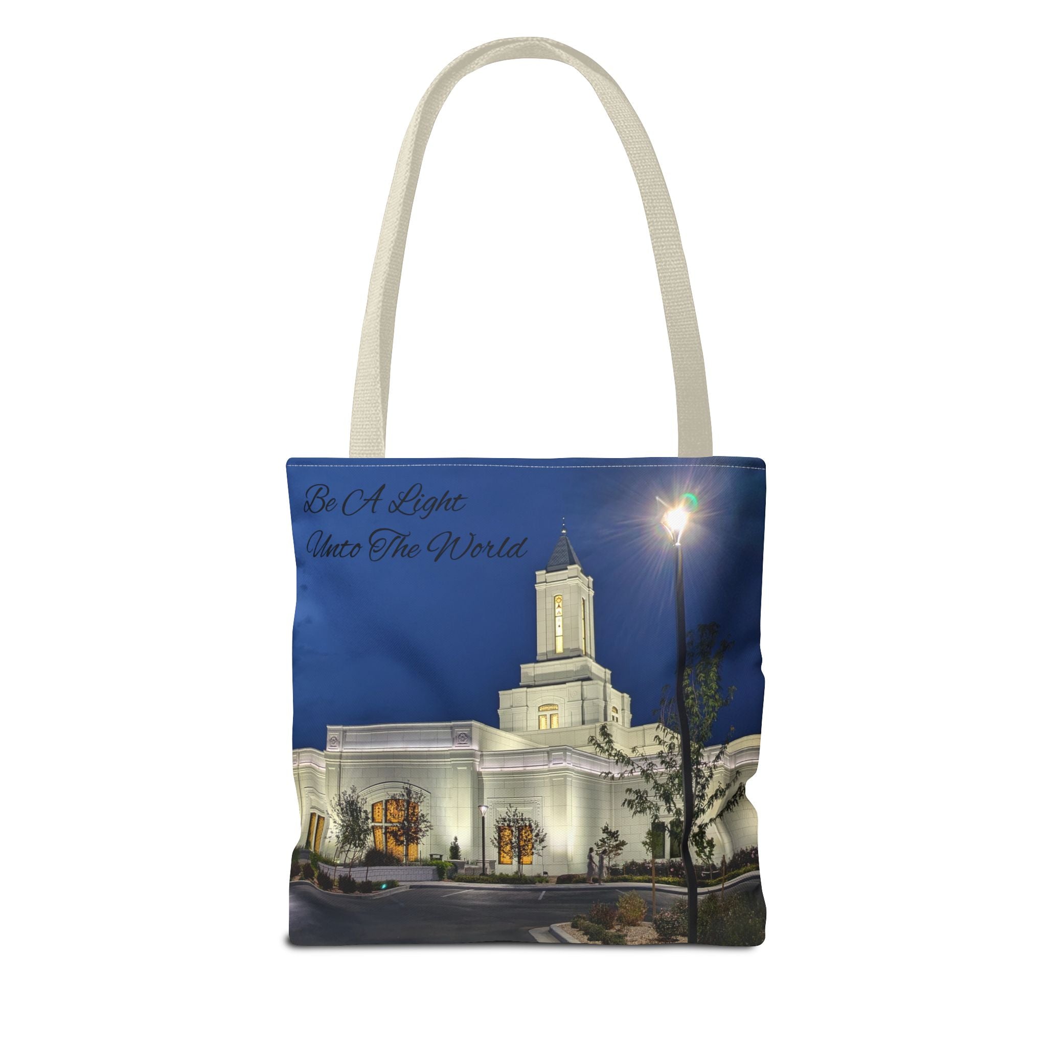 Temple Nightscape Tote Bag — "Be A Light unto the World" Canvas Carryall