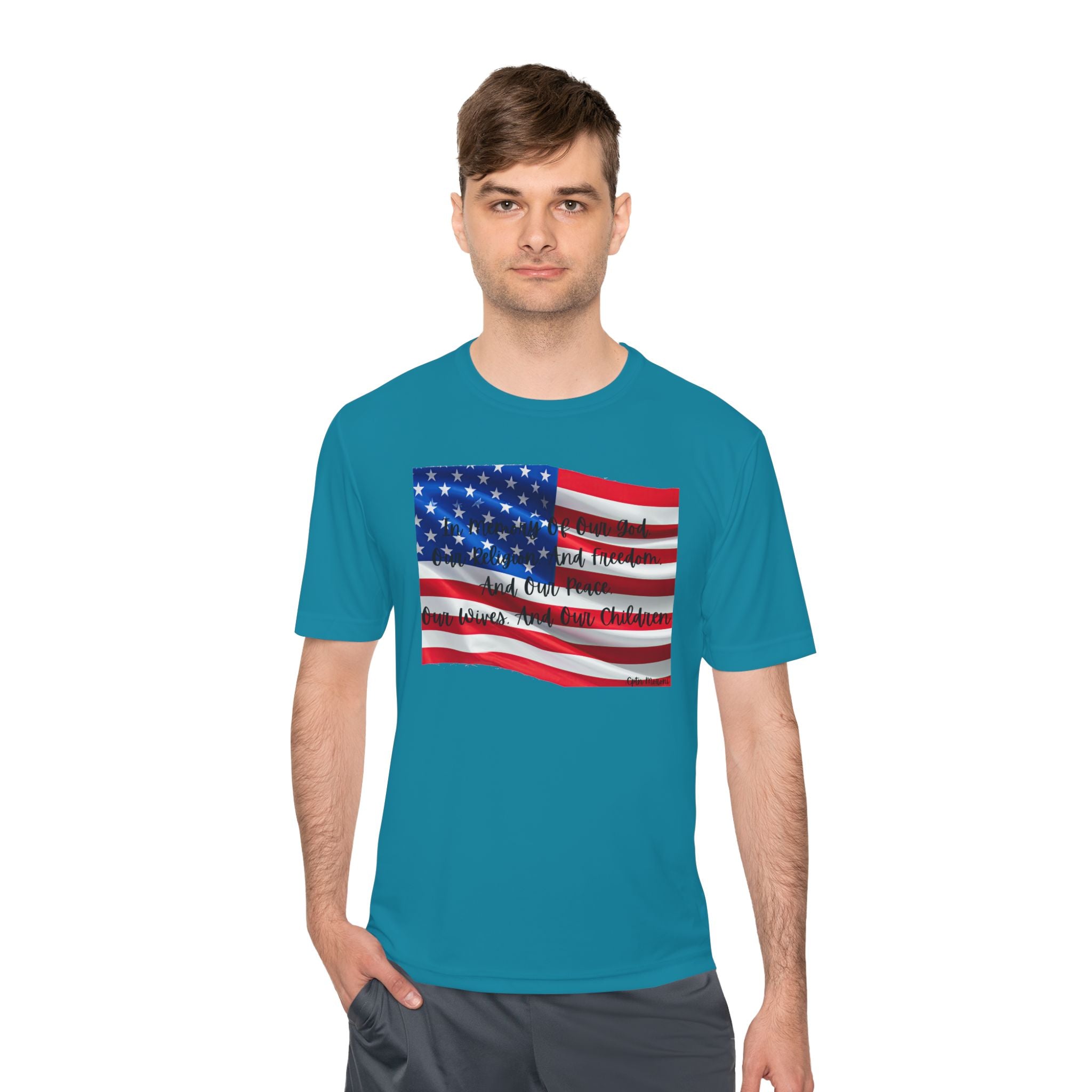 American Flag Title of Liberty Graphic Tee — Patriotic "Land of the Free" Moisture-Wicking Shirt