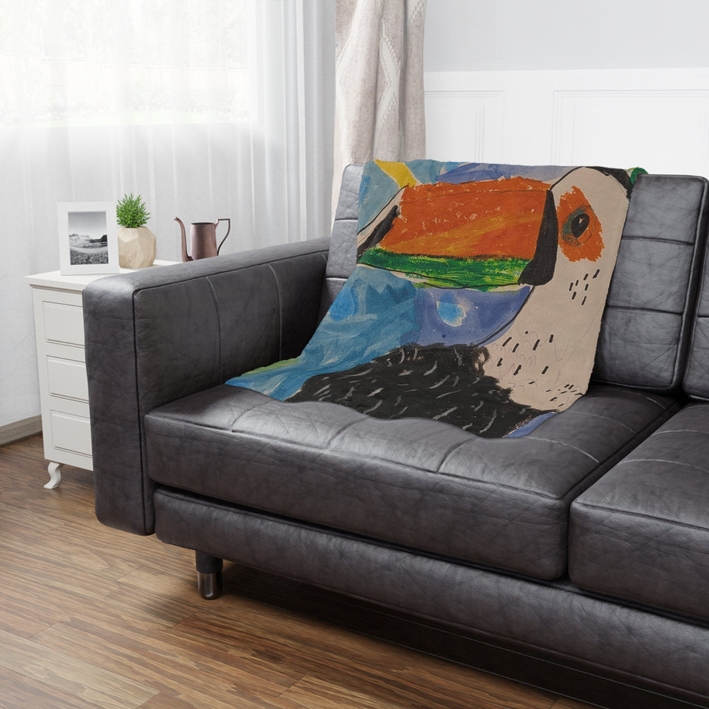 Toucan Art Minky Blanket — Colorful Tropical Bird Throw for Kids & Nature Lovers
