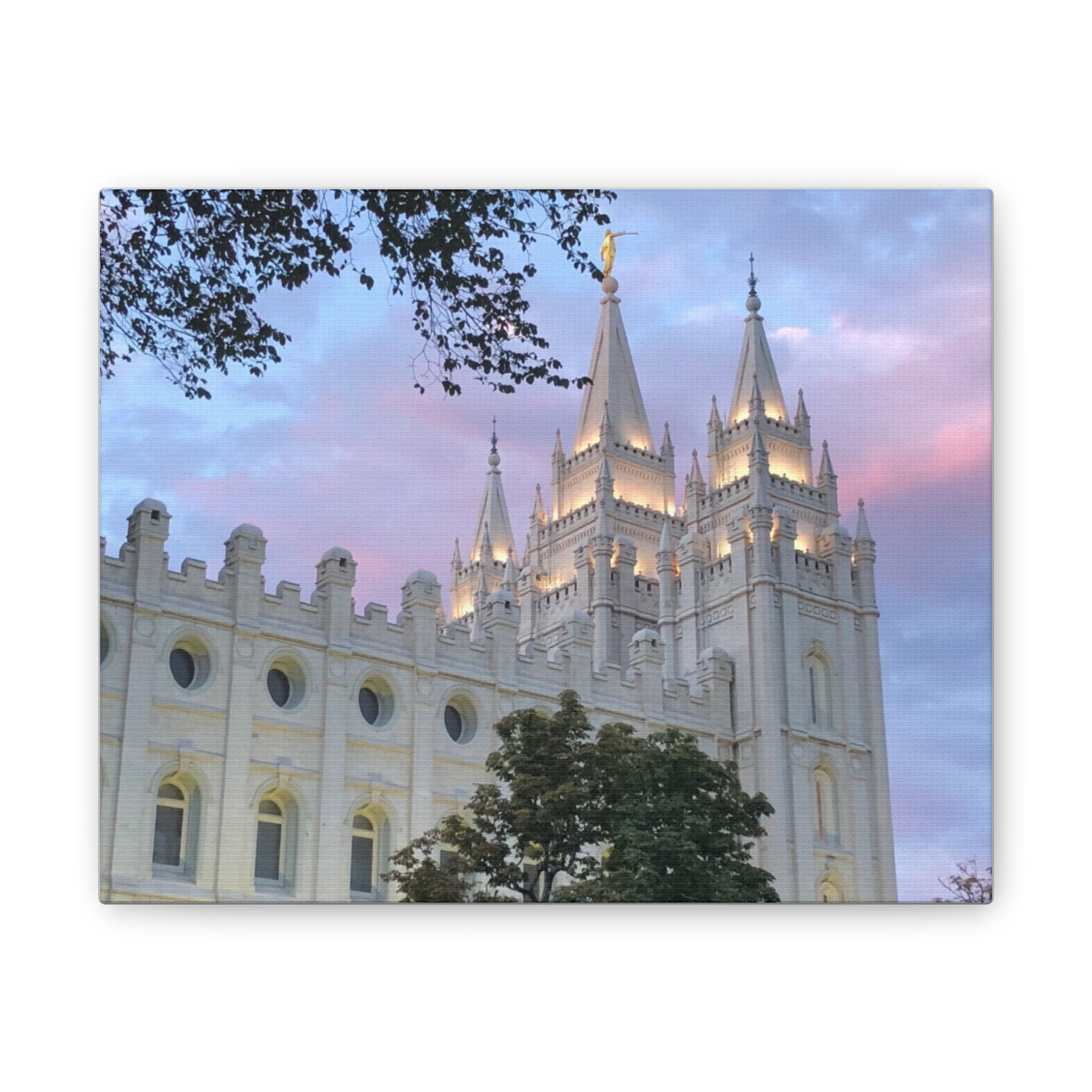 Salt Lake Temple Canvas Print — Pink Sky Religious Wall Art