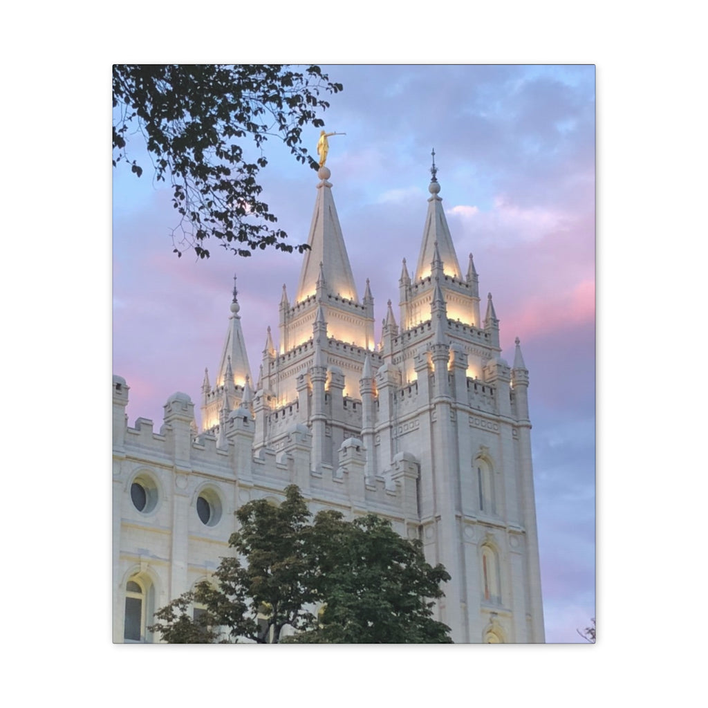 Salt Lake Temple Canvas Print — Pink Sky Religious Wall Art