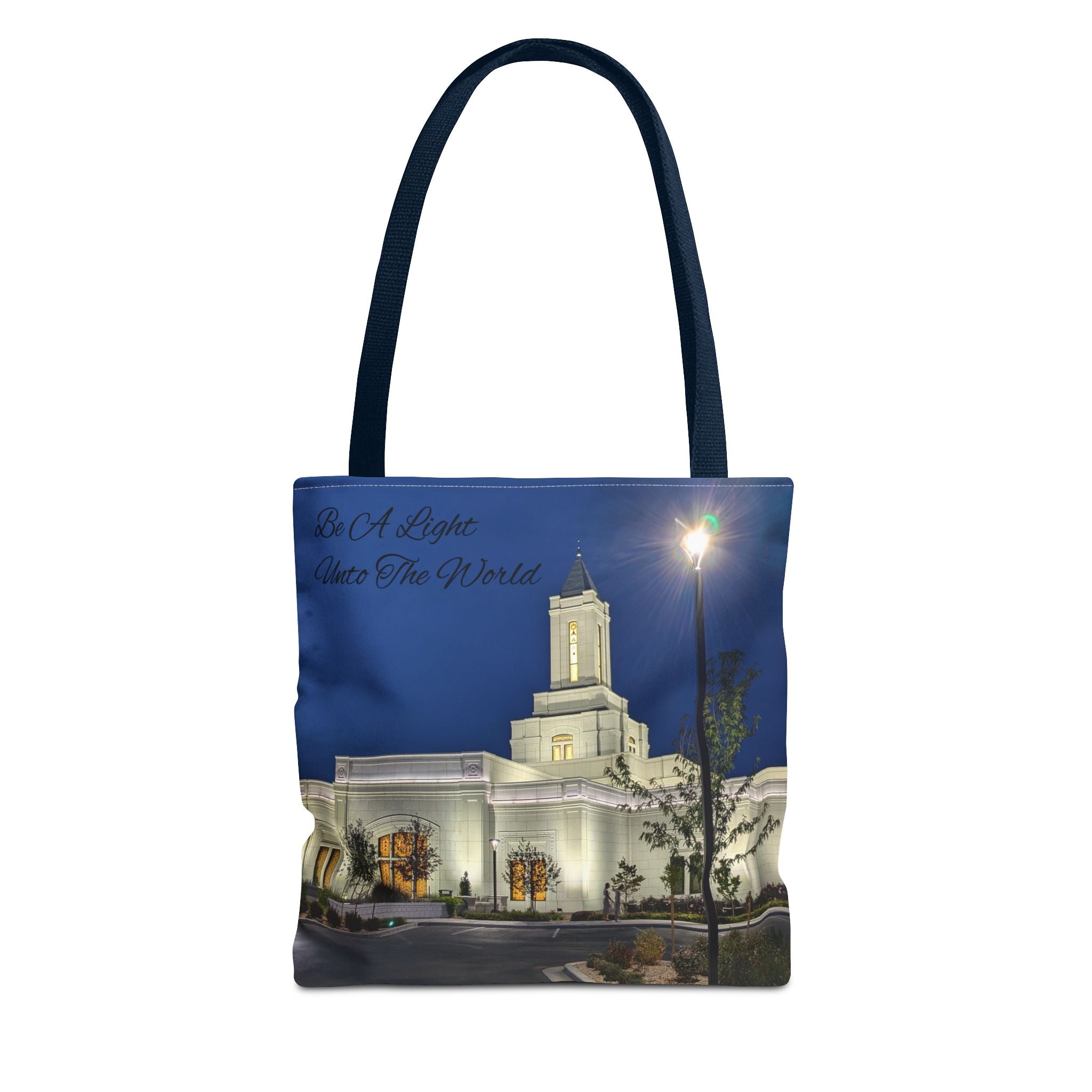 Temple Nightscape Tote Bag — "Be A Light unto the World" Canvas Carryall