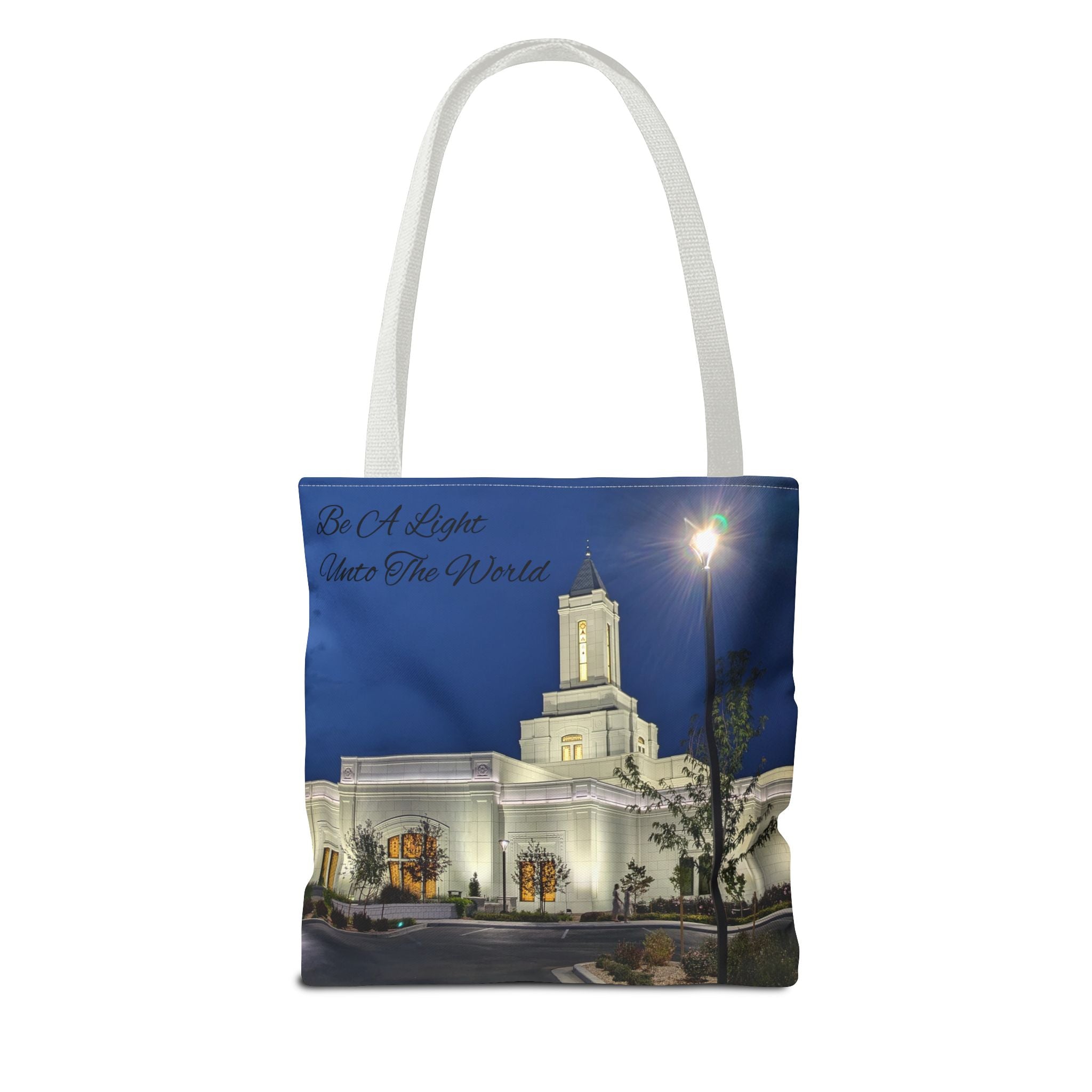 Temple Nightscape Tote Bag — "Be A Light unto the World" Canvas Carryall