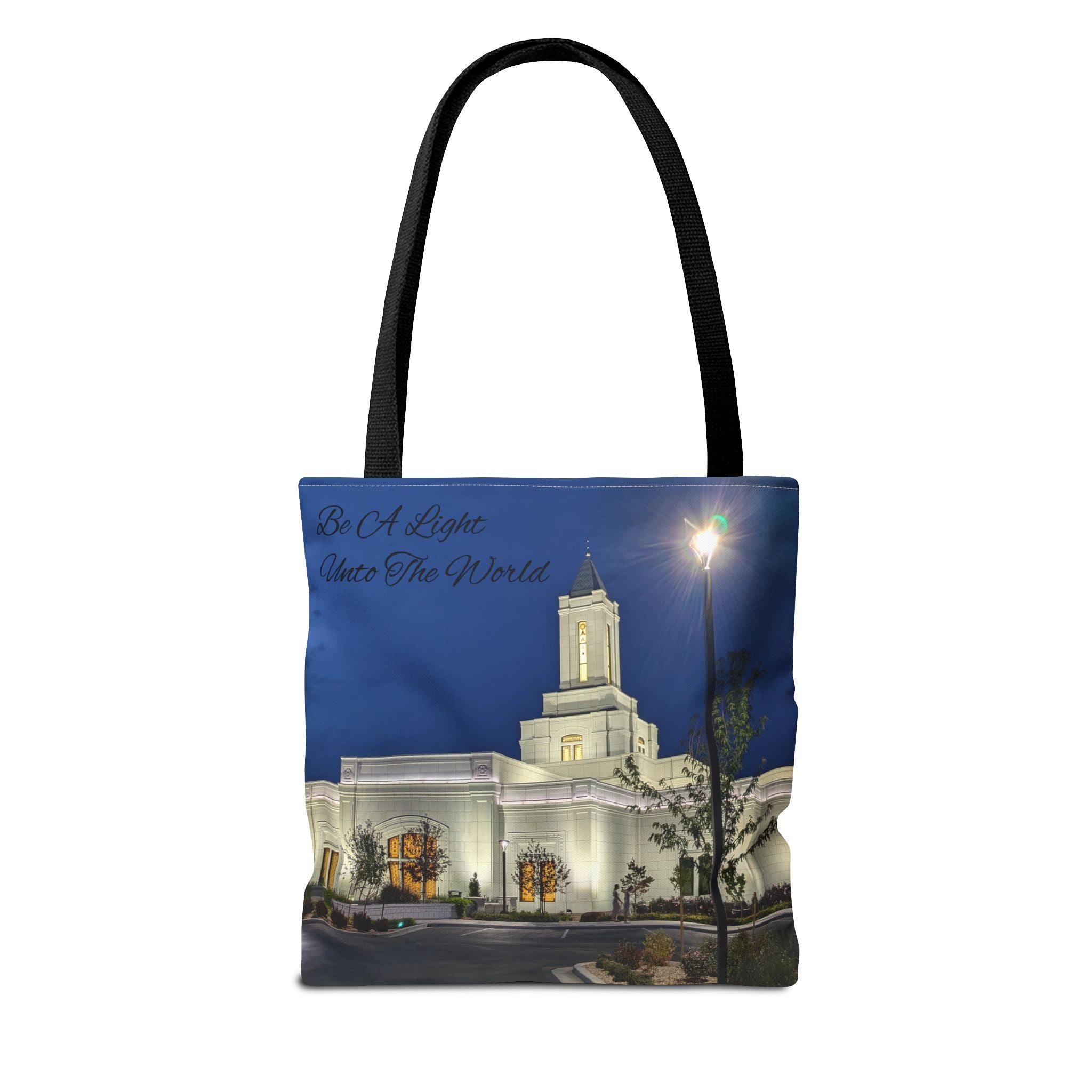 Temple Nightscape Tote Bag — "Be A Light unto the World" Canvas Carryall