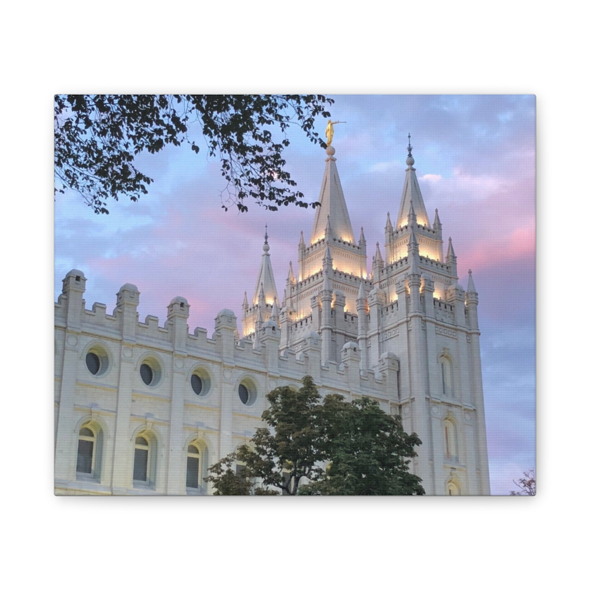 Salt Lake Temple Canvas Print — Pink Sky Religious Wall Art