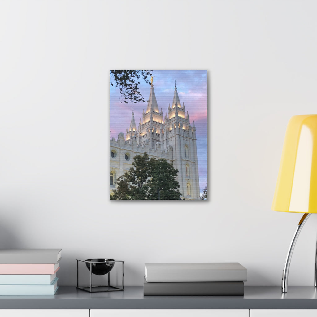 Salt Lake Temple Canvas Print — Pink Sky Religious Wall Art
