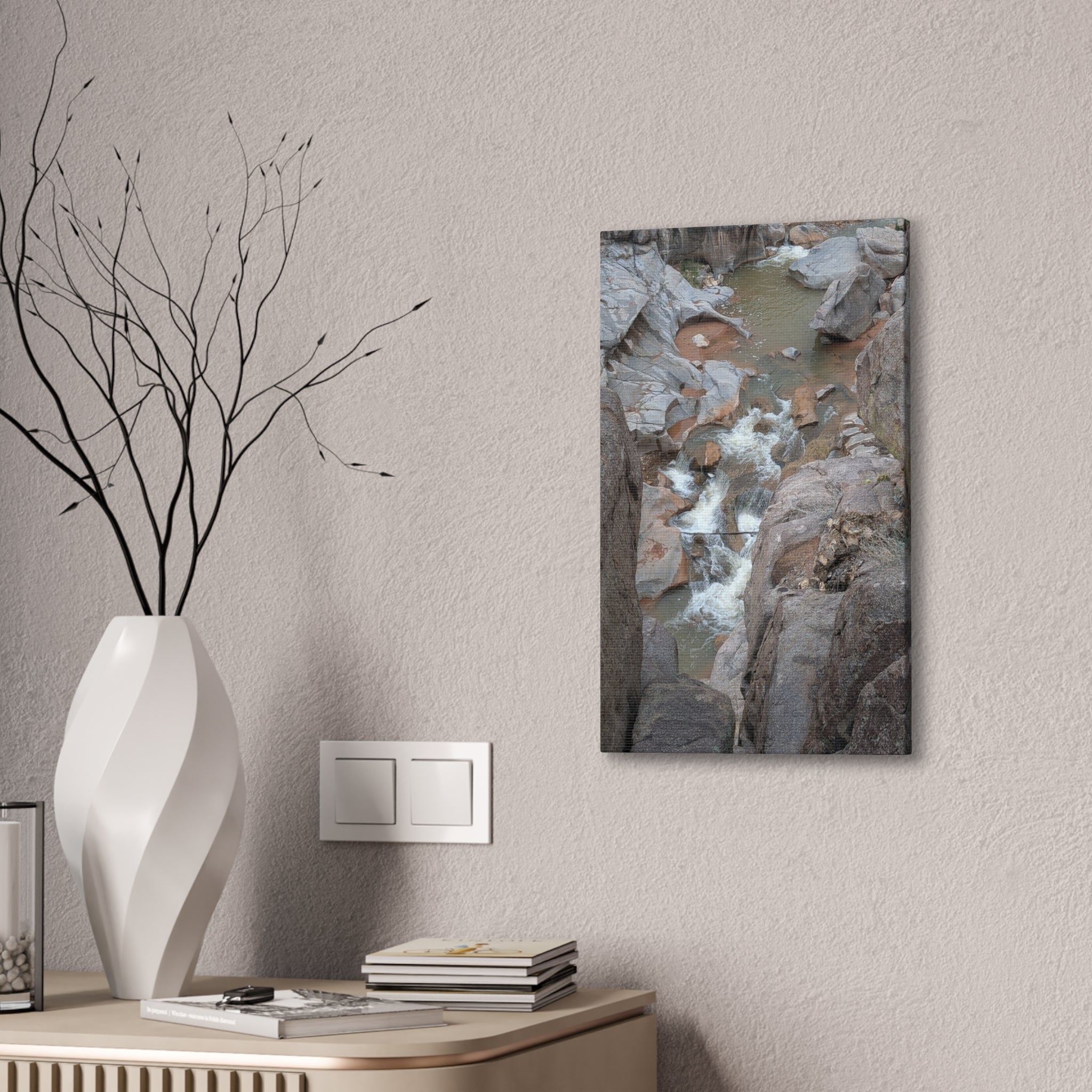 Gorge Rapids Canvas Print — Vertical River Canyon Wall Art