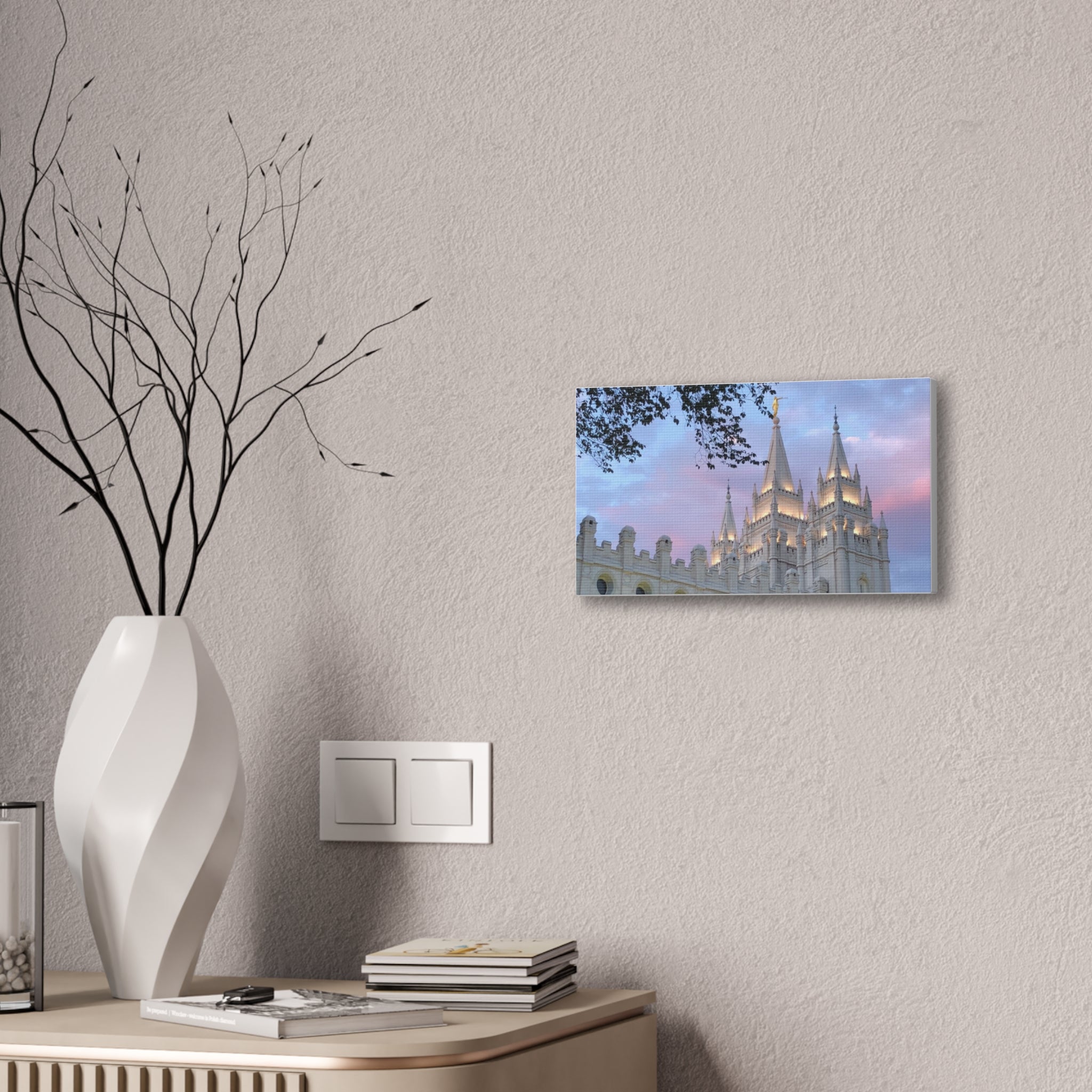 Salt Lake Temple Canvas Print — Pink Sky Religious Wall Art