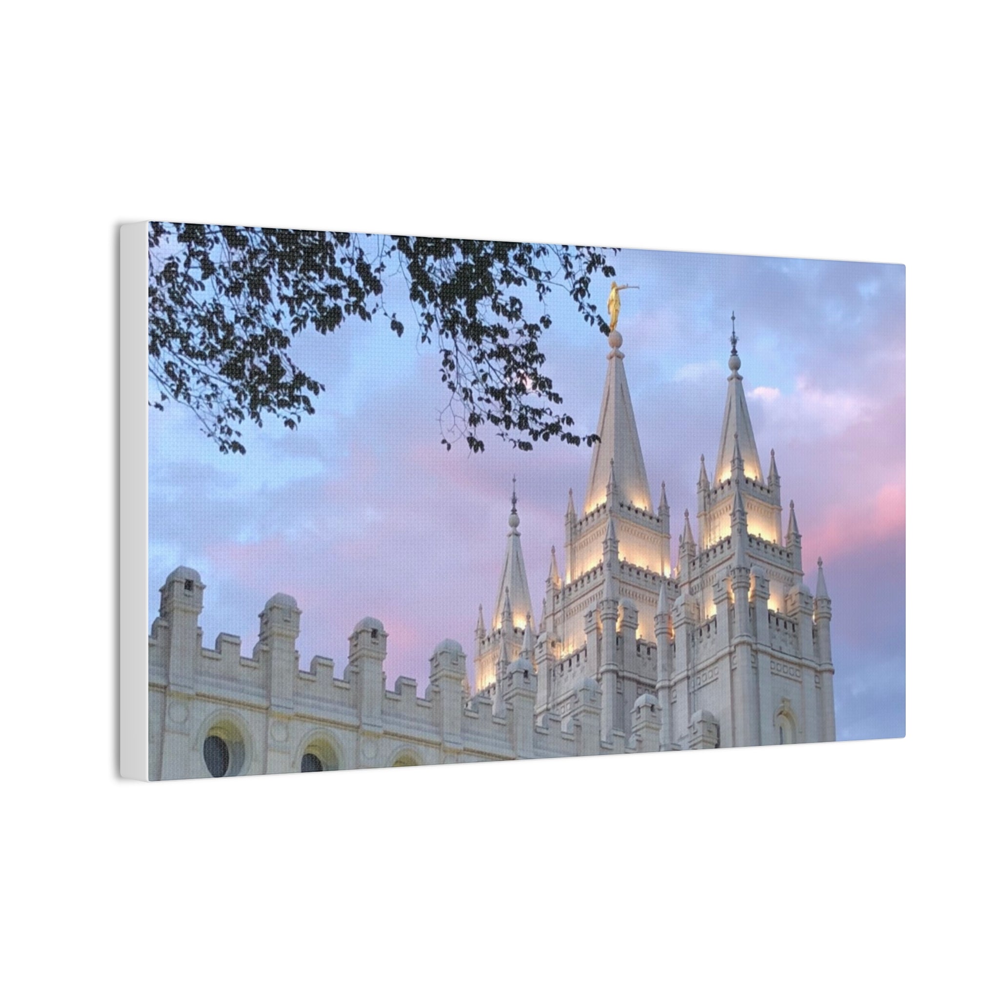 Salt Lake Temple Canvas Print — Pink Sky Religious Wall Art