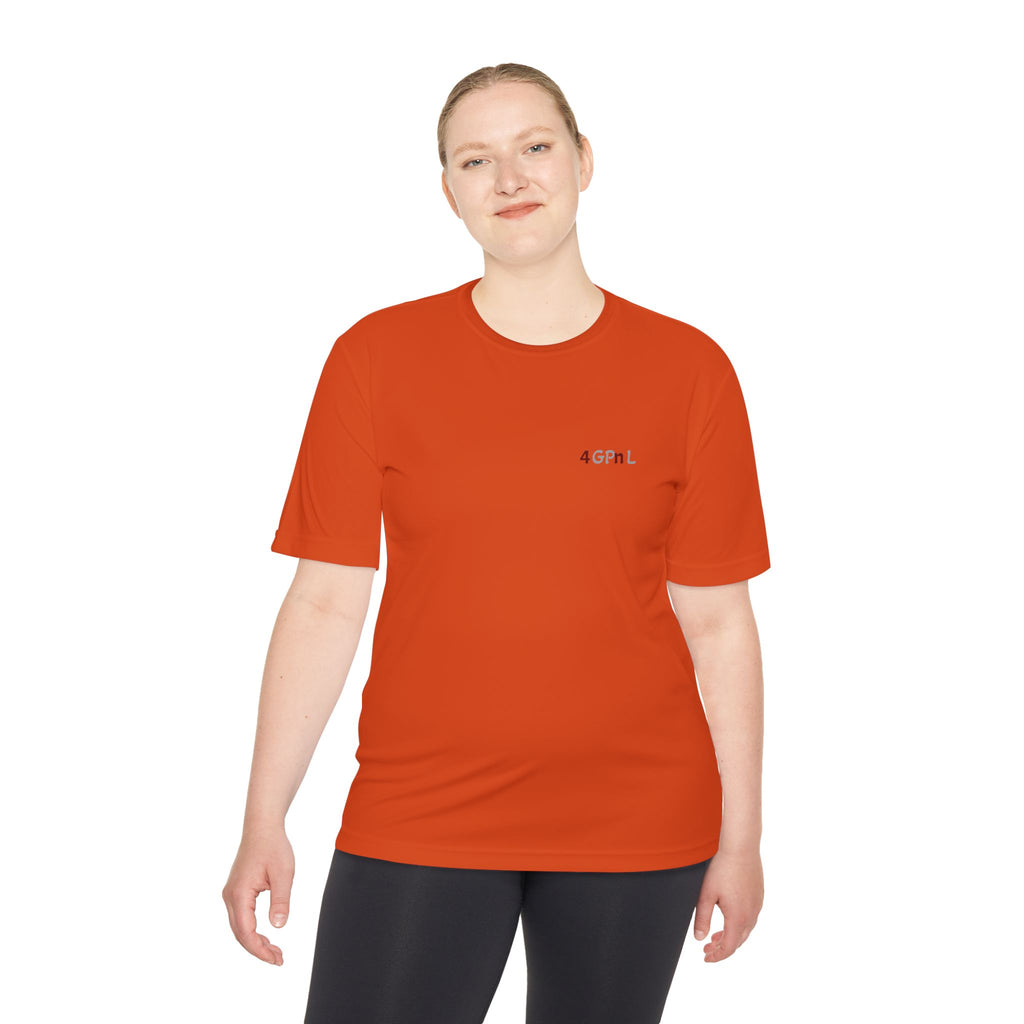 4GPnL "Title of Liberty" Flag Graphic Moisture-Wicking Tee — Inspirational Script Back Print