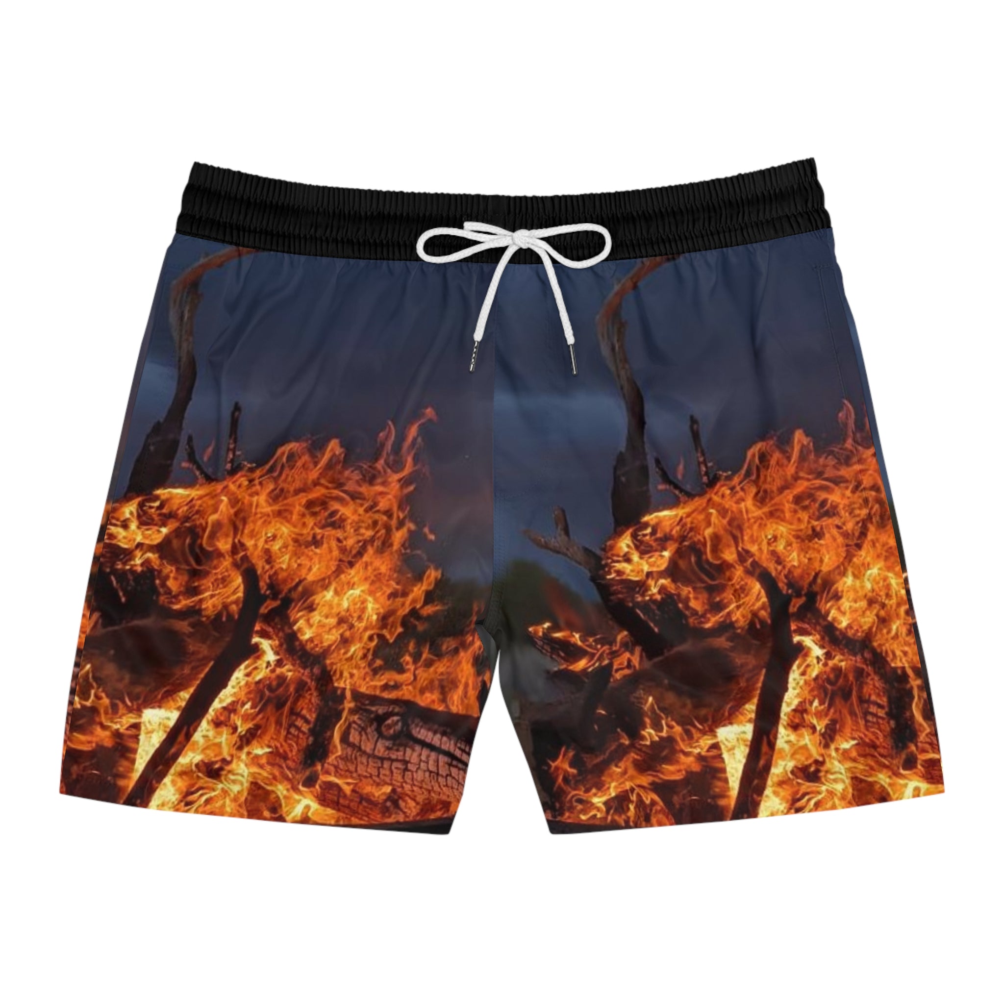 Flaming Swim Shorts — Men's Fire Wolf Print Beach Trunks