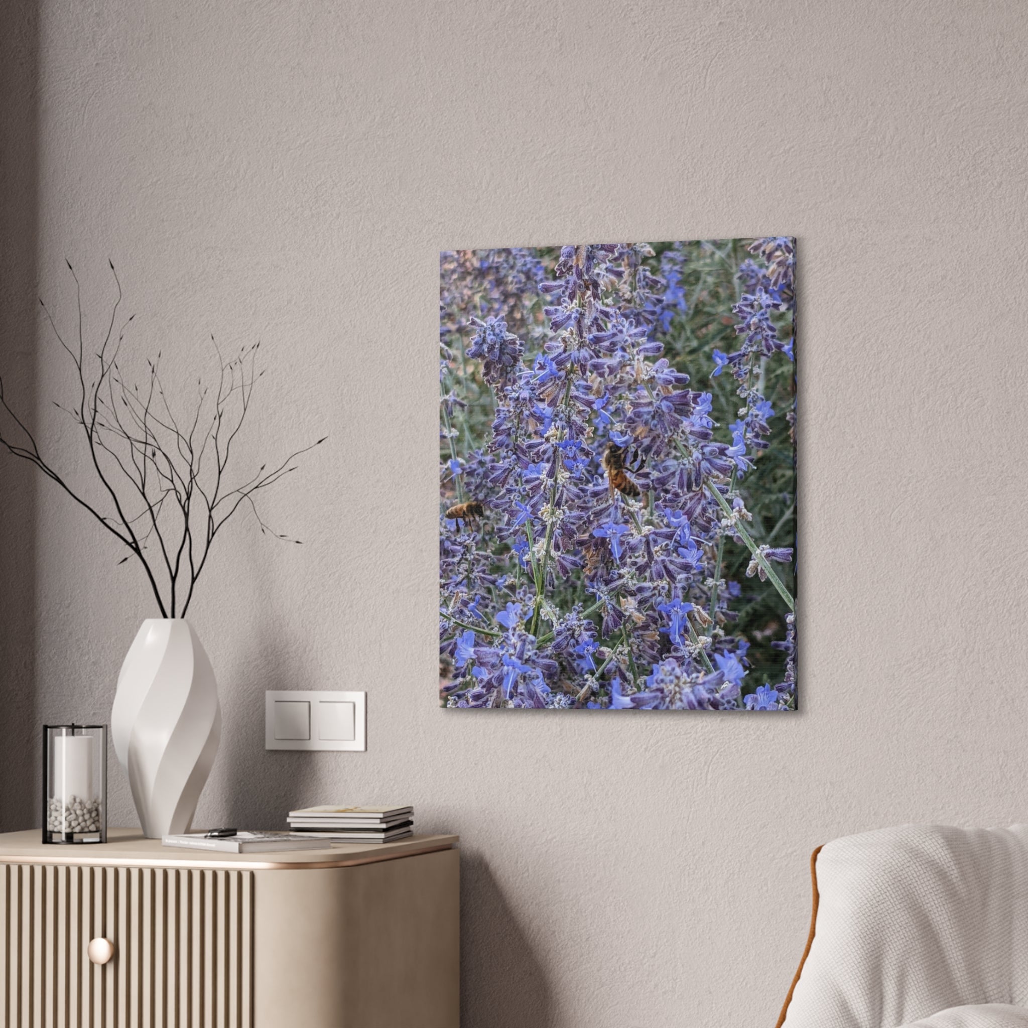 Purple Sage Honeybee Canvas Print — Floral Nature Wall Art