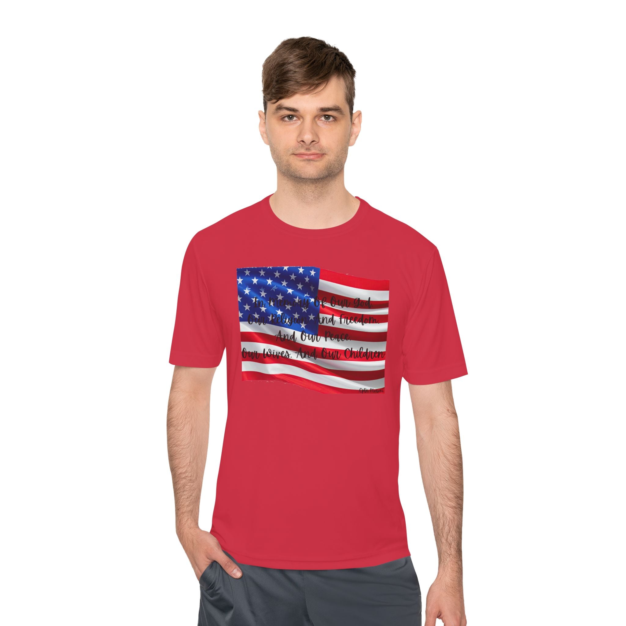 American Flag Title of Liberty Graphic Tee — Patriotic "Land of the Free" Moisture-Wicking Shirt
