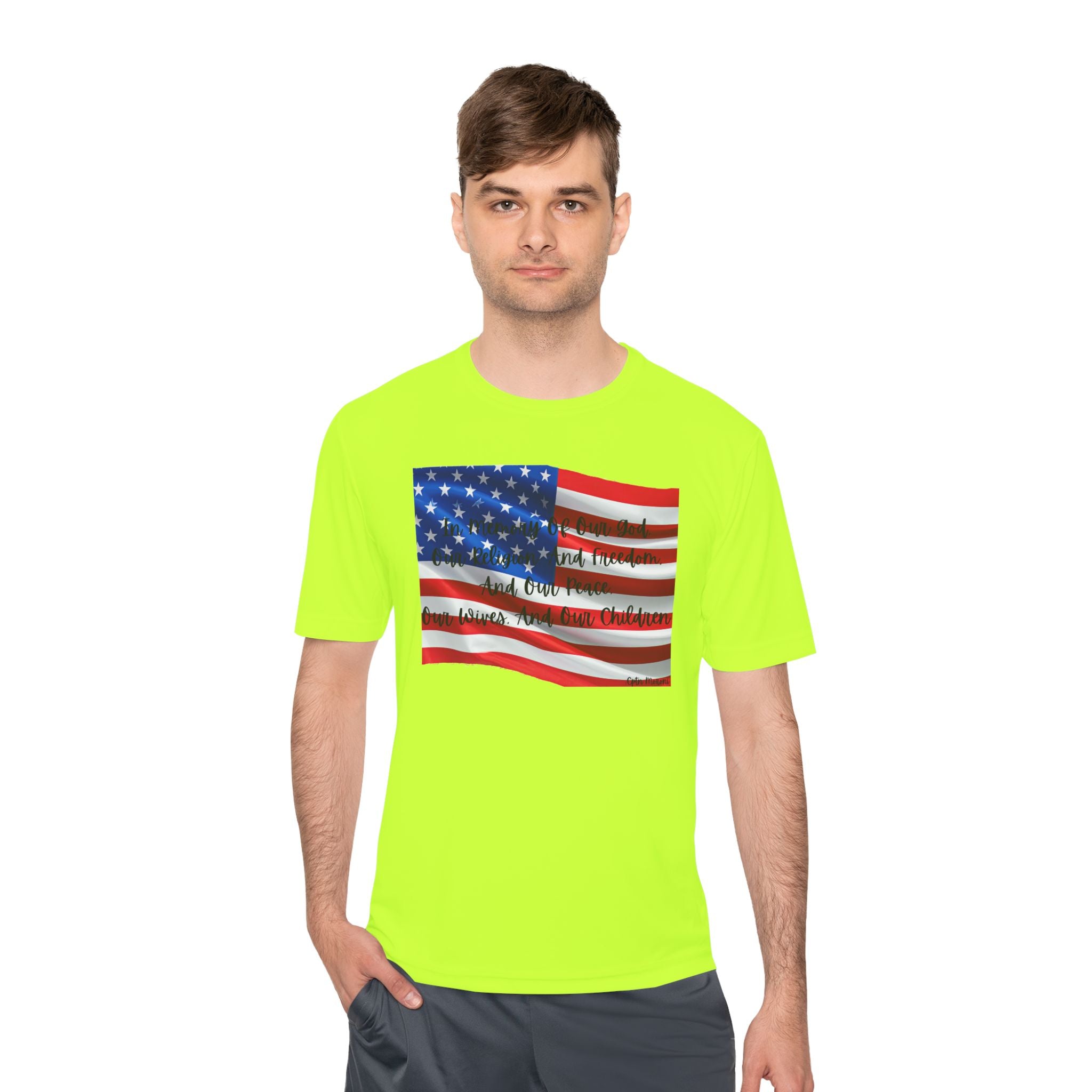 American Flag Title of Liberty Graphic Tee — Patriotic "Land of the Free" Moisture-Wicking Shirt