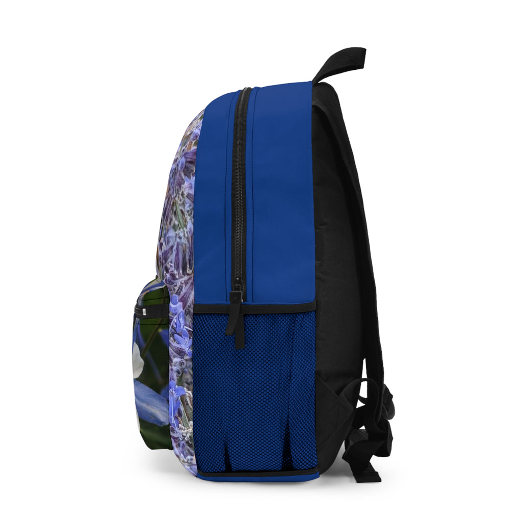 Blue Columbine Floral Backpack — Botanical Flower Print School Bag