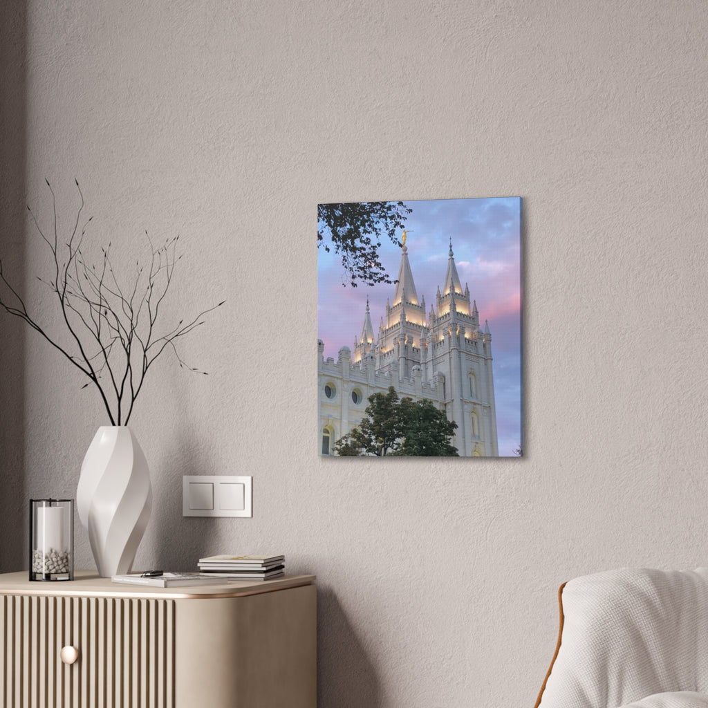 Salt Lake Temple Canvas Print — Pink Sky Religious Wall Art
