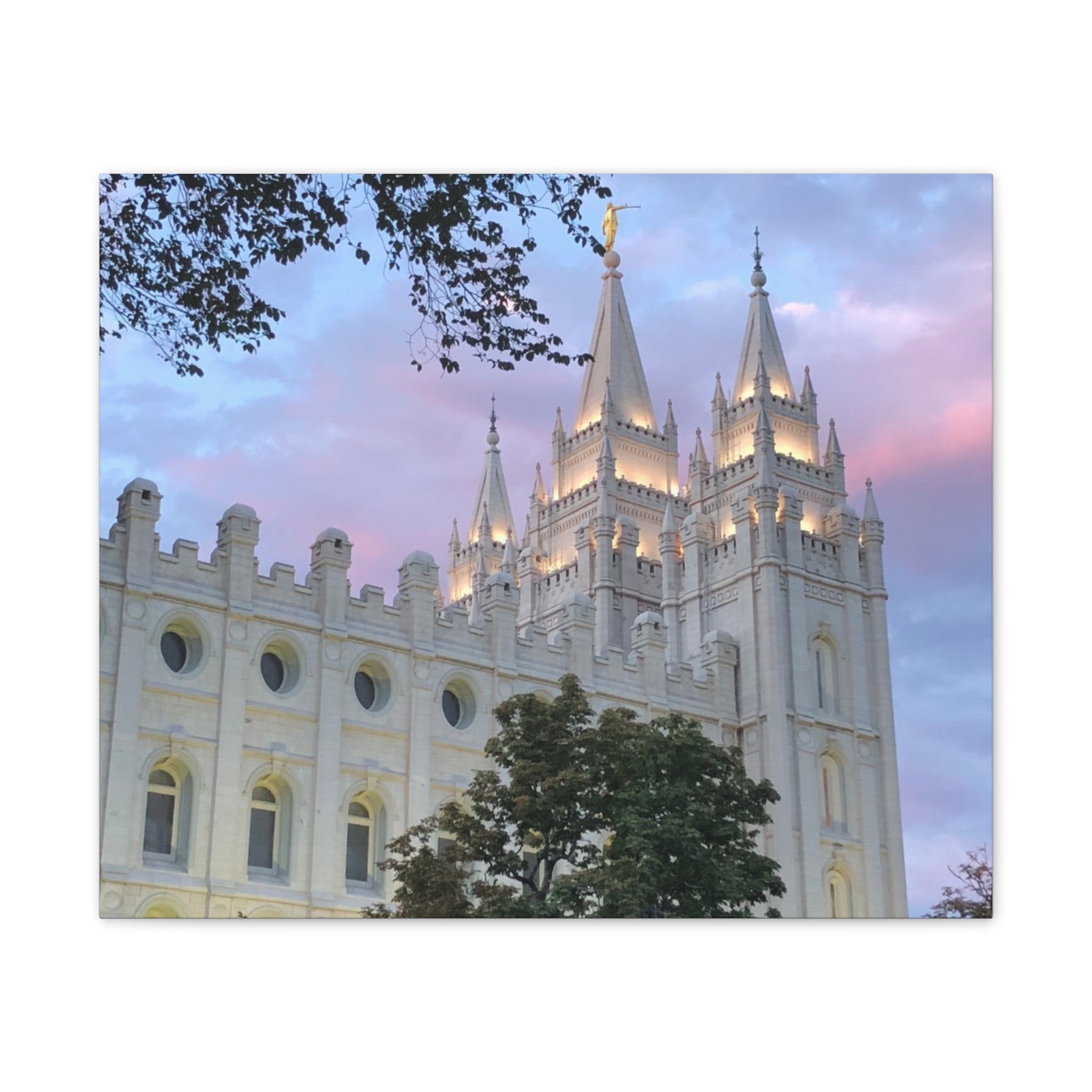 Salt Lake Temple Canvas Print — Pink Sky Religious Wall Art
