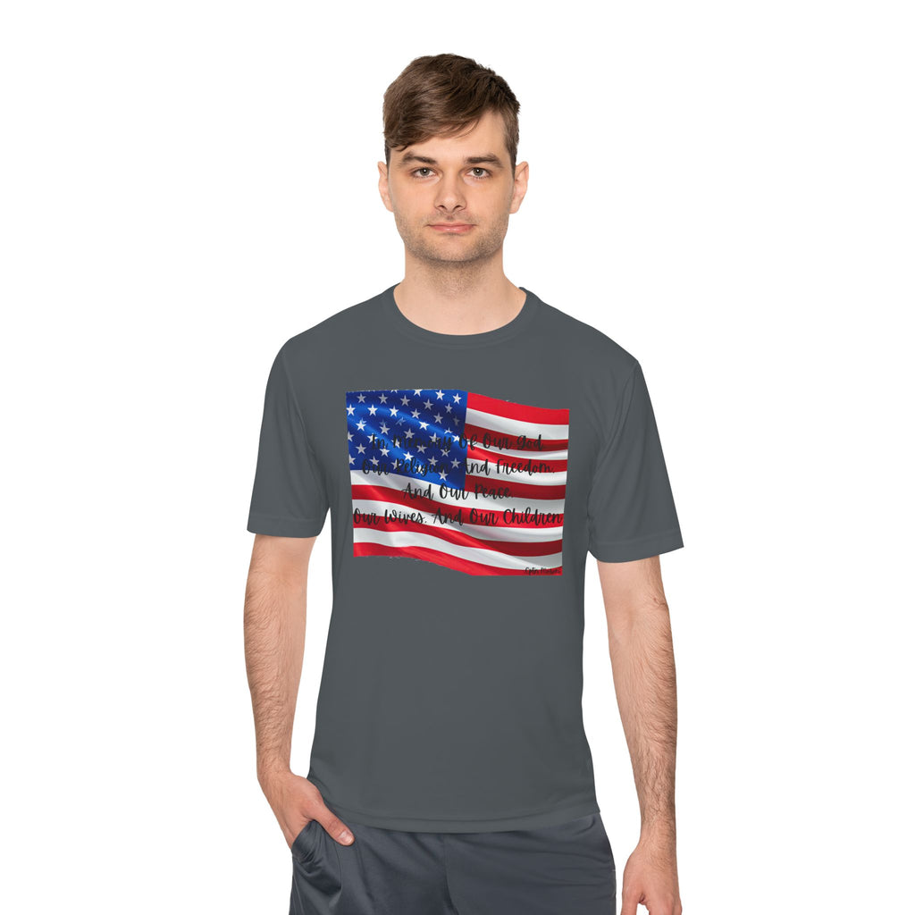 American Flag Title of Liberty Graphic Tee — Patriotic "Land of the Free" Moisture-Wicking Shirt