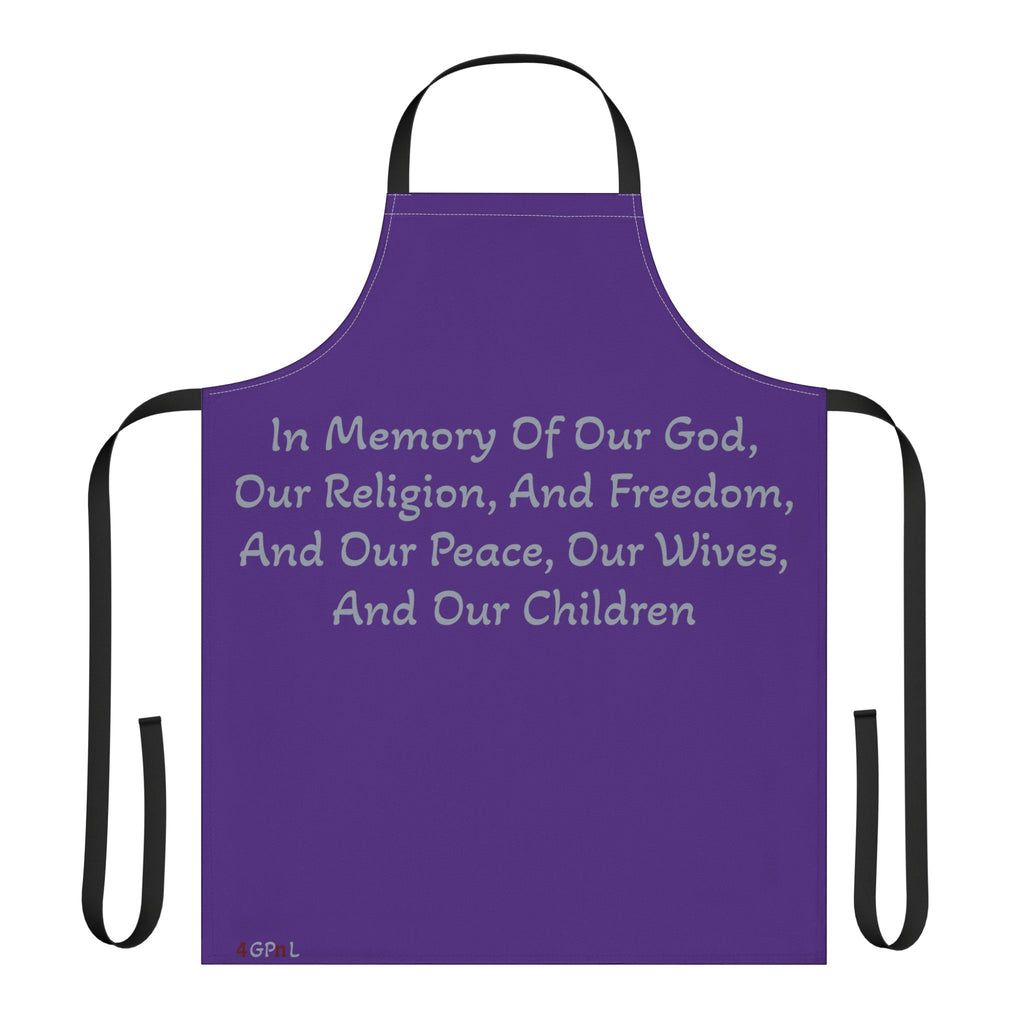 "Title of Liberty Apron — "In Memory of Our God..." Purple Kitchen Apron for Patriotic & Religious Cooks