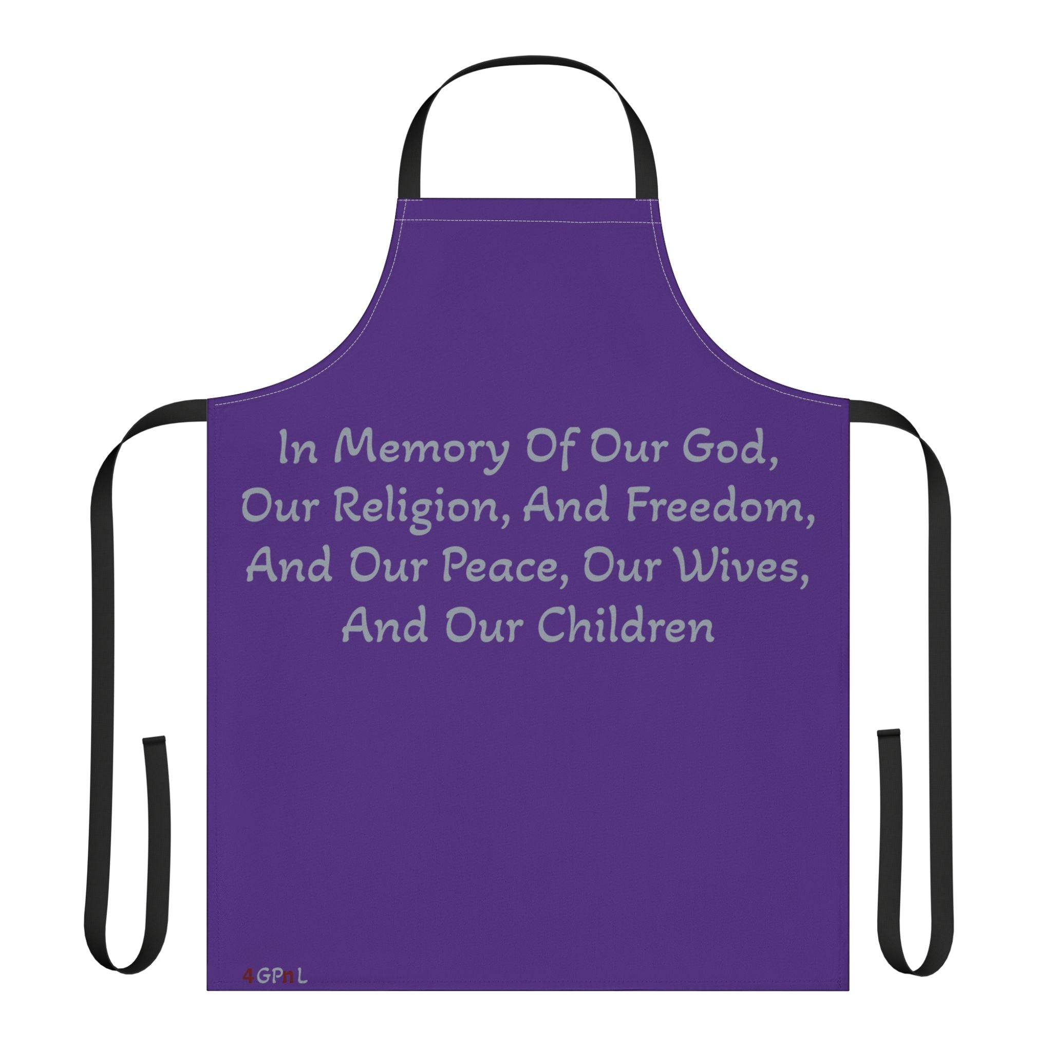 "Title of Liberty Apron — "In Memory of Our God..." Purple Kitchen Apron for Patriotic & Religious Cooks