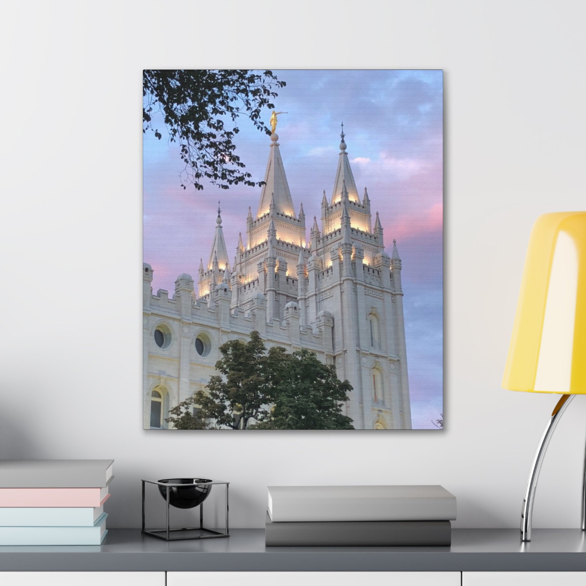 Salt Lake Temple Canvas Print — Pink Sky Religious Wall Art