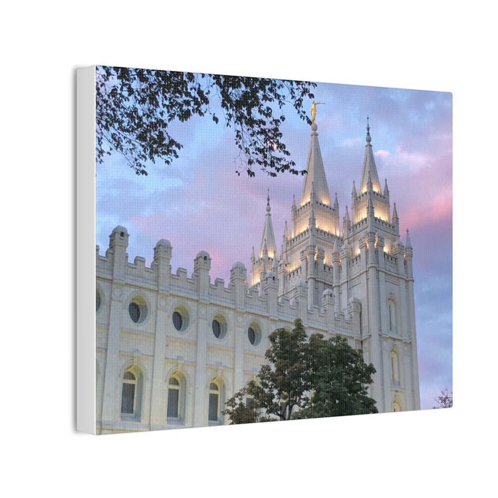 Salt Lake Temple Canvas Print — Pink Sky Religious Wall Art