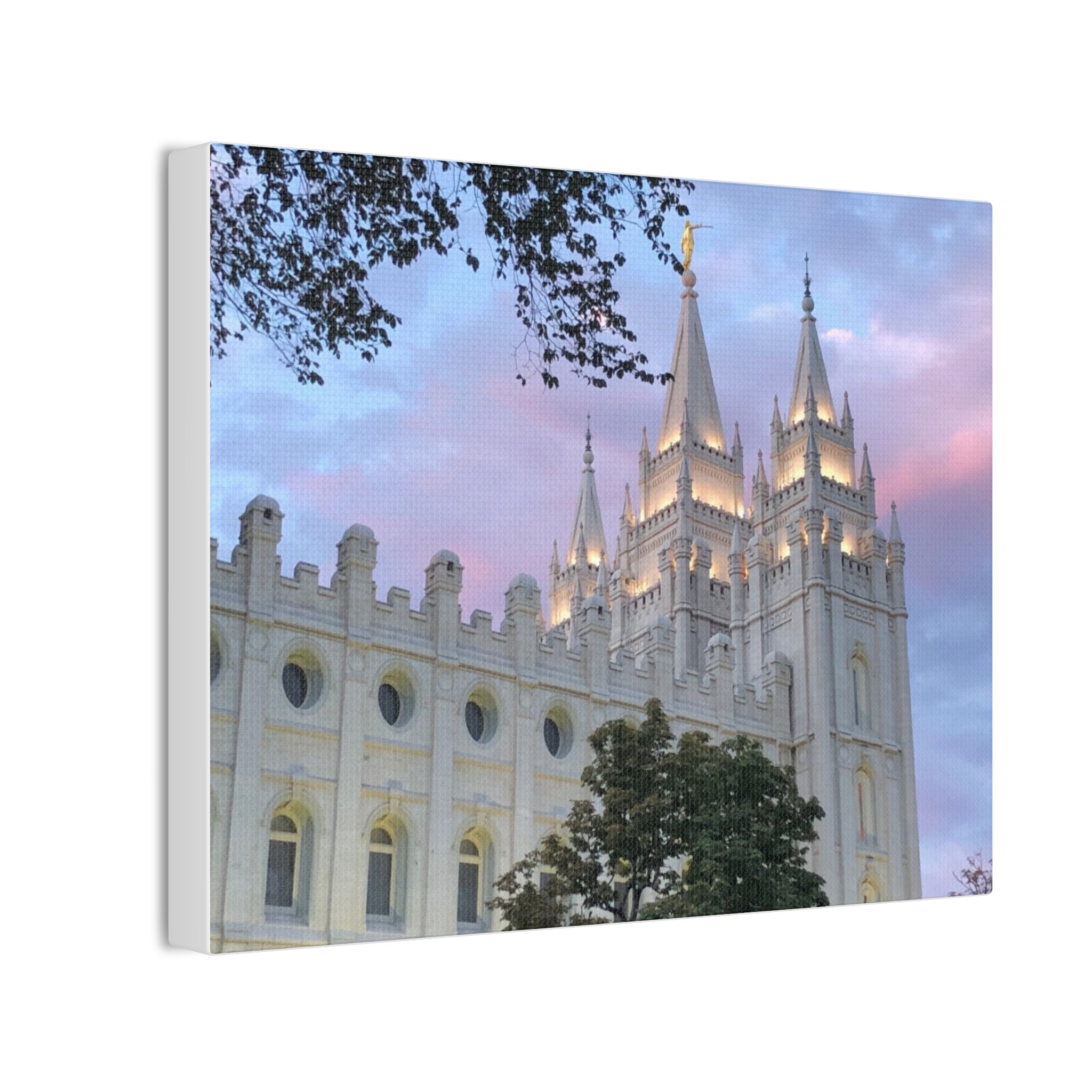 Salt Lake Temple Canvas Print — Pink Sky Religious Wall Art