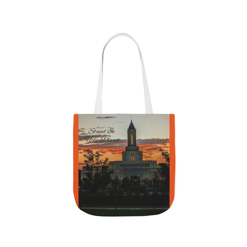 Grand Junction, CO Temple Canvas Tote Bag — Scenic Photo Print with Orange Accent Straps