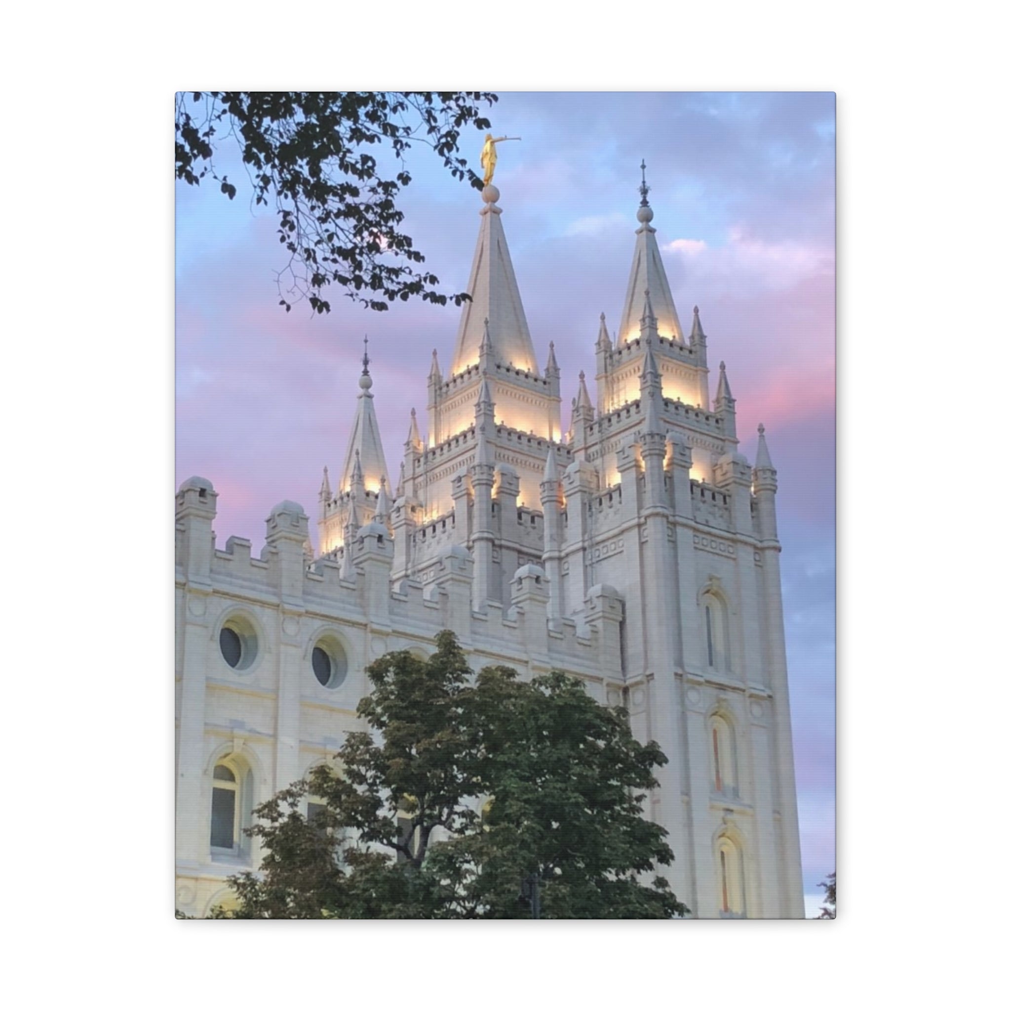 Salt Lake Temple Canvas Print — Pink Sky Religious Wall Art