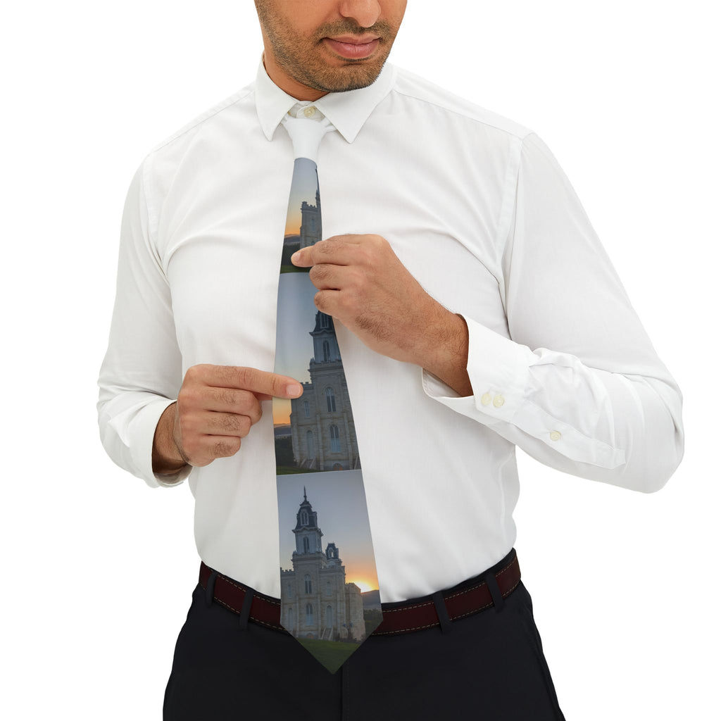 Manti, UT Temple Sunset Necktie - Scenic Church Architecture Print for Formal Wear