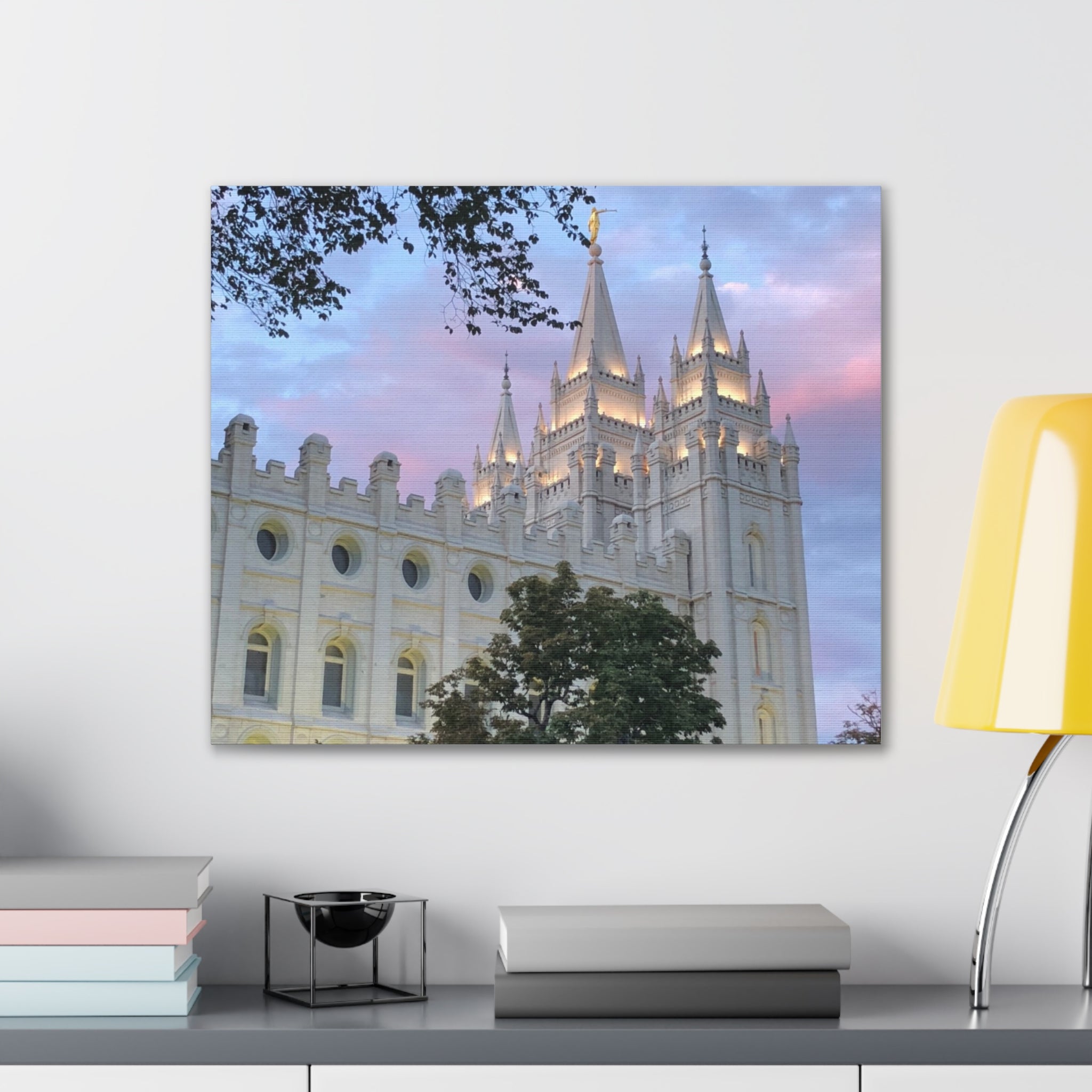 Salt Lake Temple Canvas Print — Pink Sky Religious Wall Art