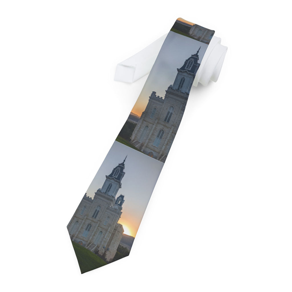 Manti, UT Temple Sunset Necktie - Scenic Church Architecture Print for Formal Wear