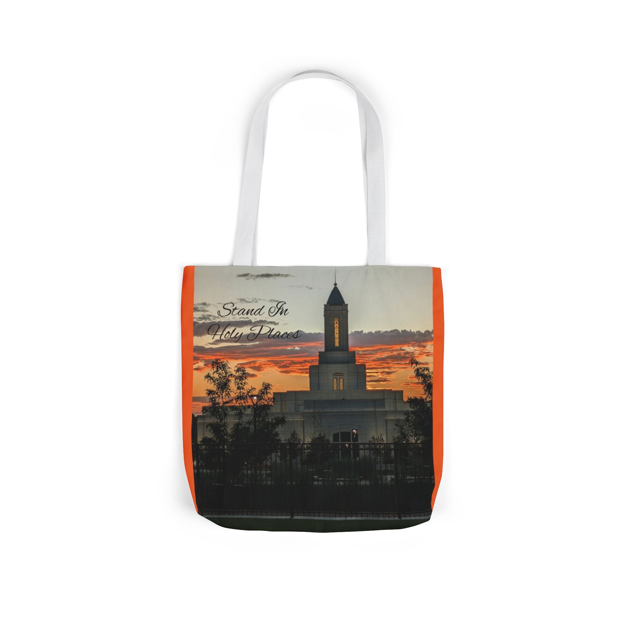 Grand Junction, CO Temple Canvas Tote Bag — Scenic Photo Print with Orange Accent Straps