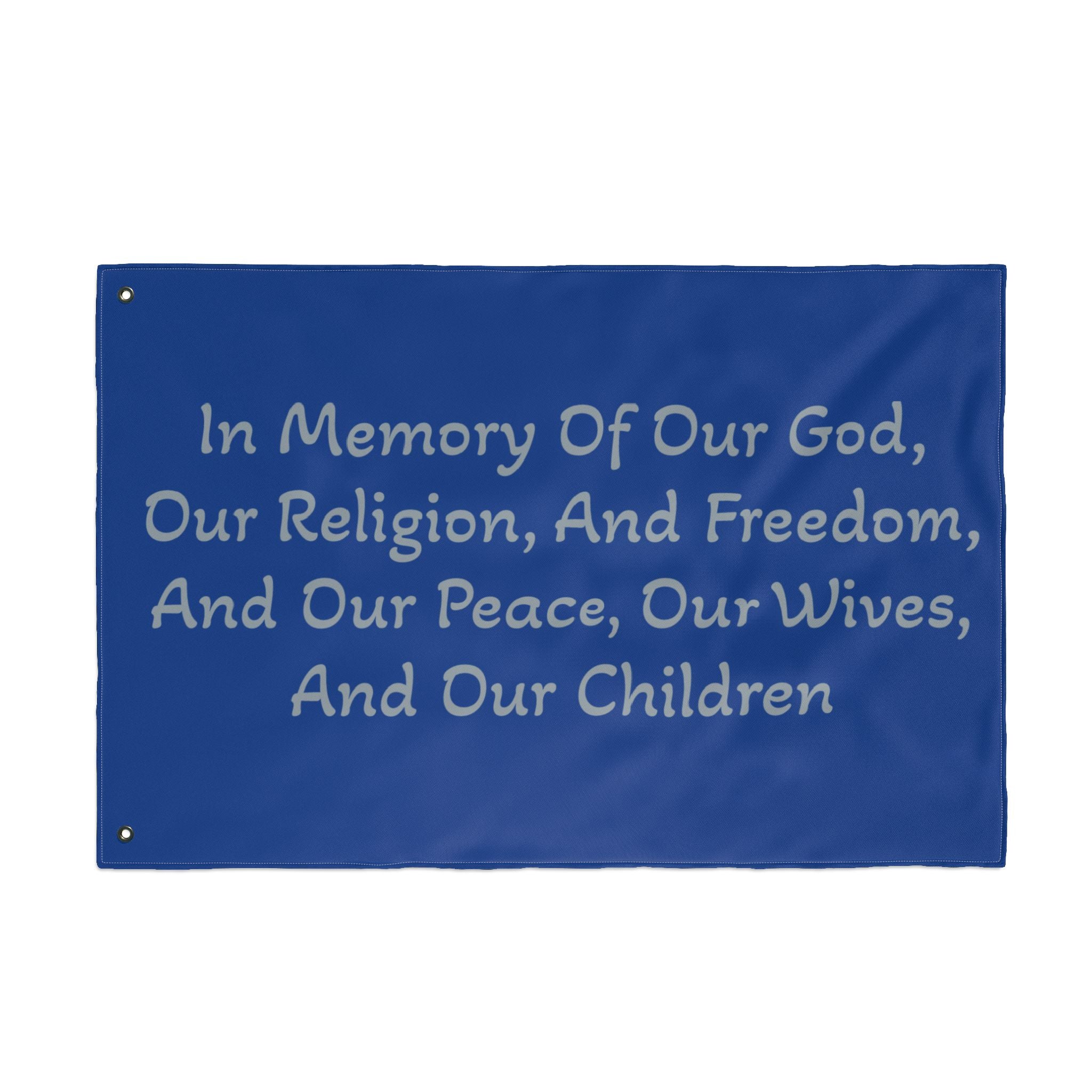 Title of Liberty Memorial Quote Flag — "In Memory Of Our God, Our Religion, And Freedom" Double-Sided Garden Flag