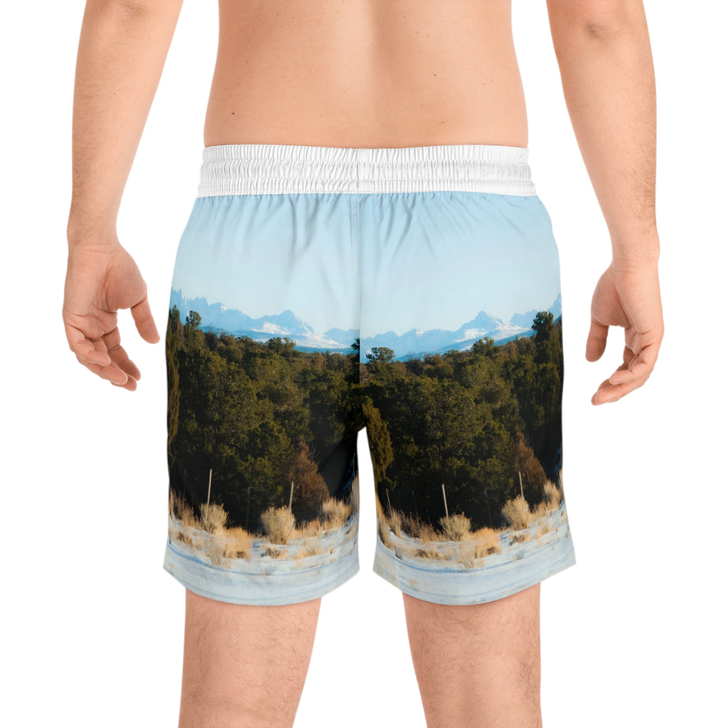 Men's Swim Shorts – Desert Mountain Landscape Print Mid-Length Beach Trunks