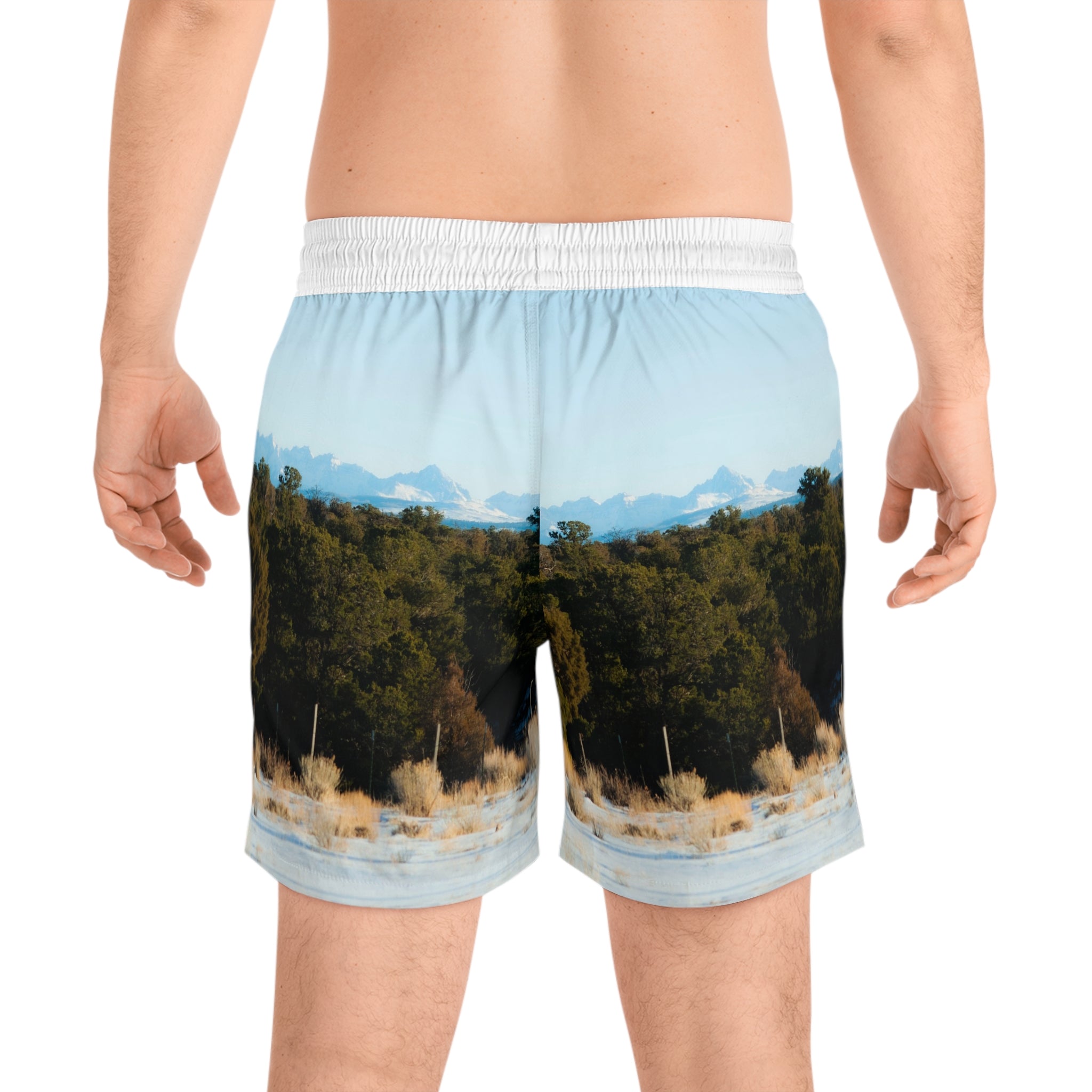 Men's Swim Shorts – Desert Mountain Landscape Print Mid-Length Beach Trunks