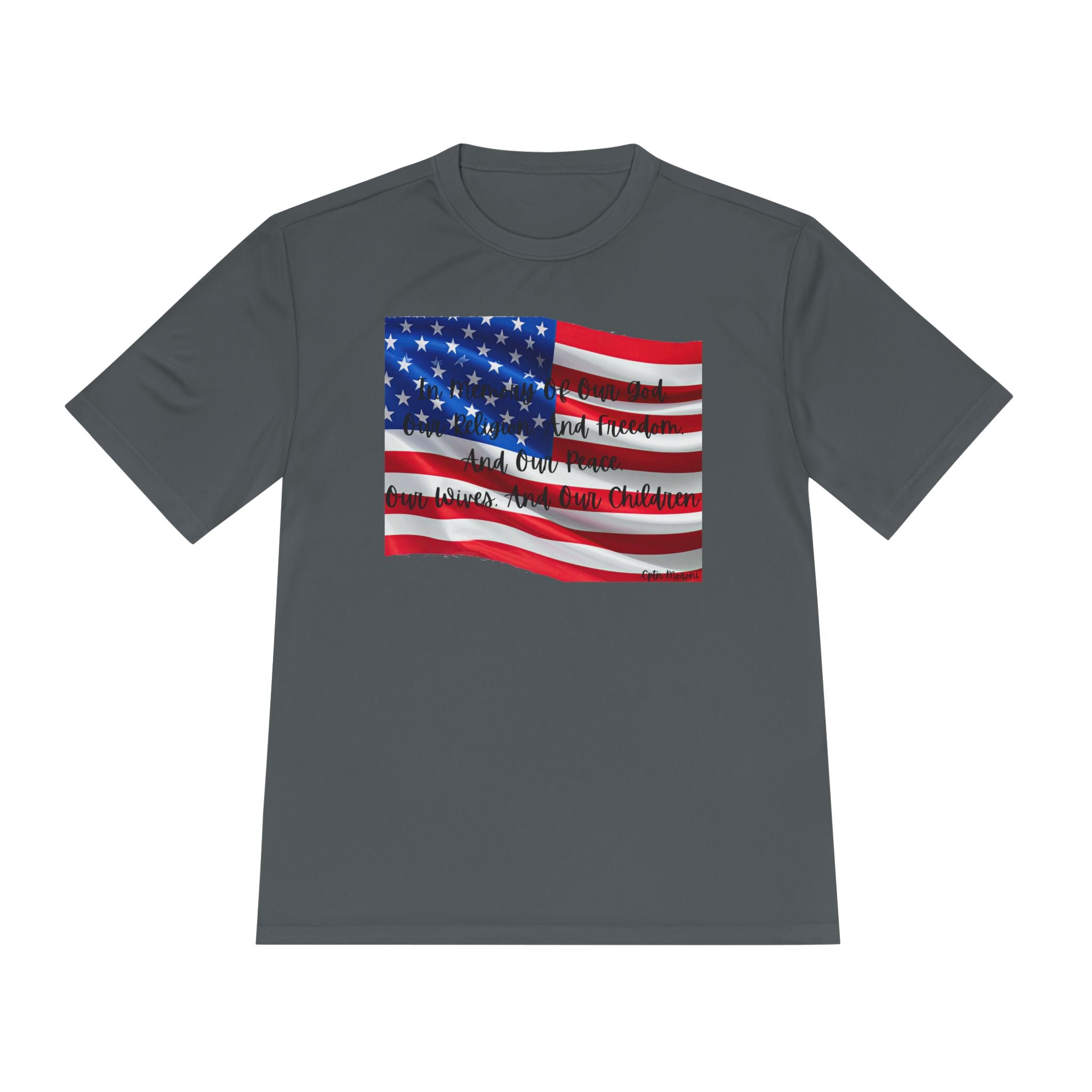 American Flag Title of Liberty Graphic Tee — Patriotic "Land of the Free" Moisture-Wicking Shirt
