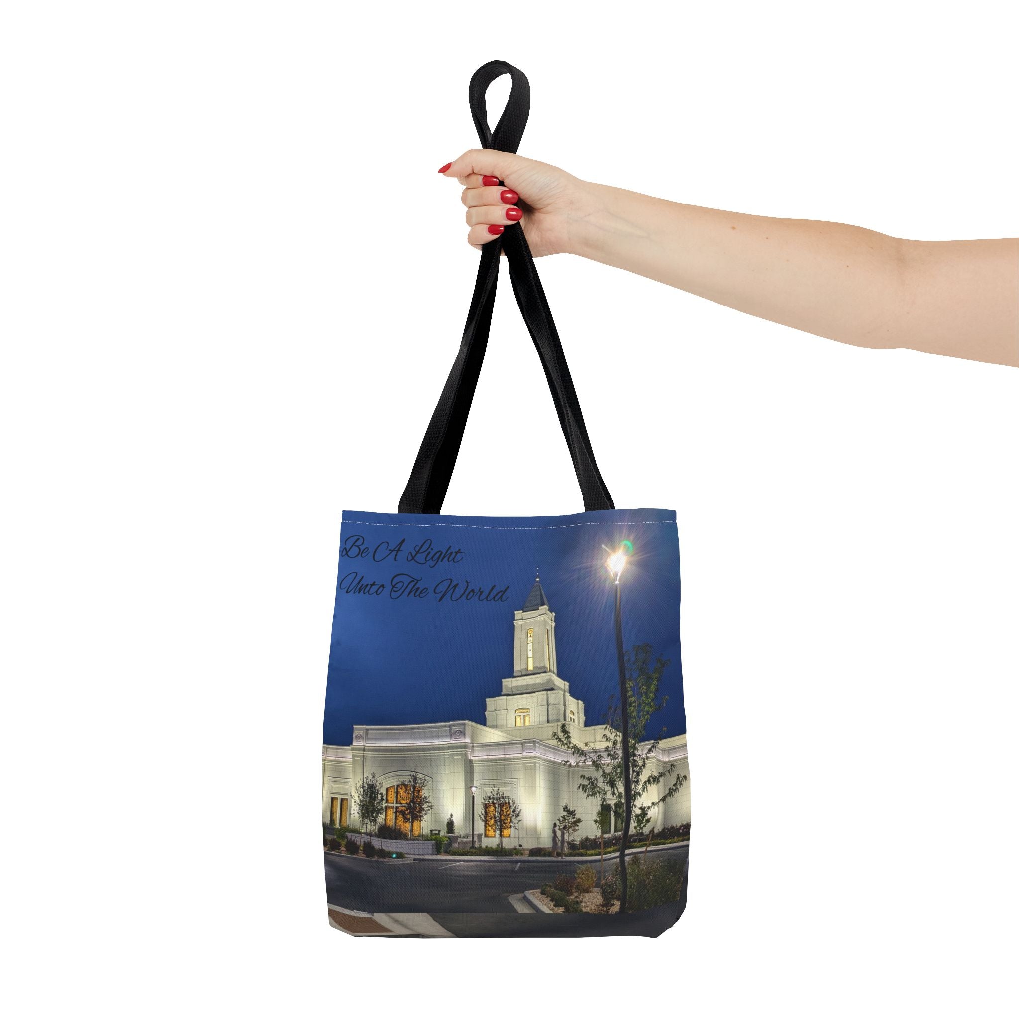 Temple Nightscape Tote Bag — "Be A Light unto the World" Canvas Carryall
