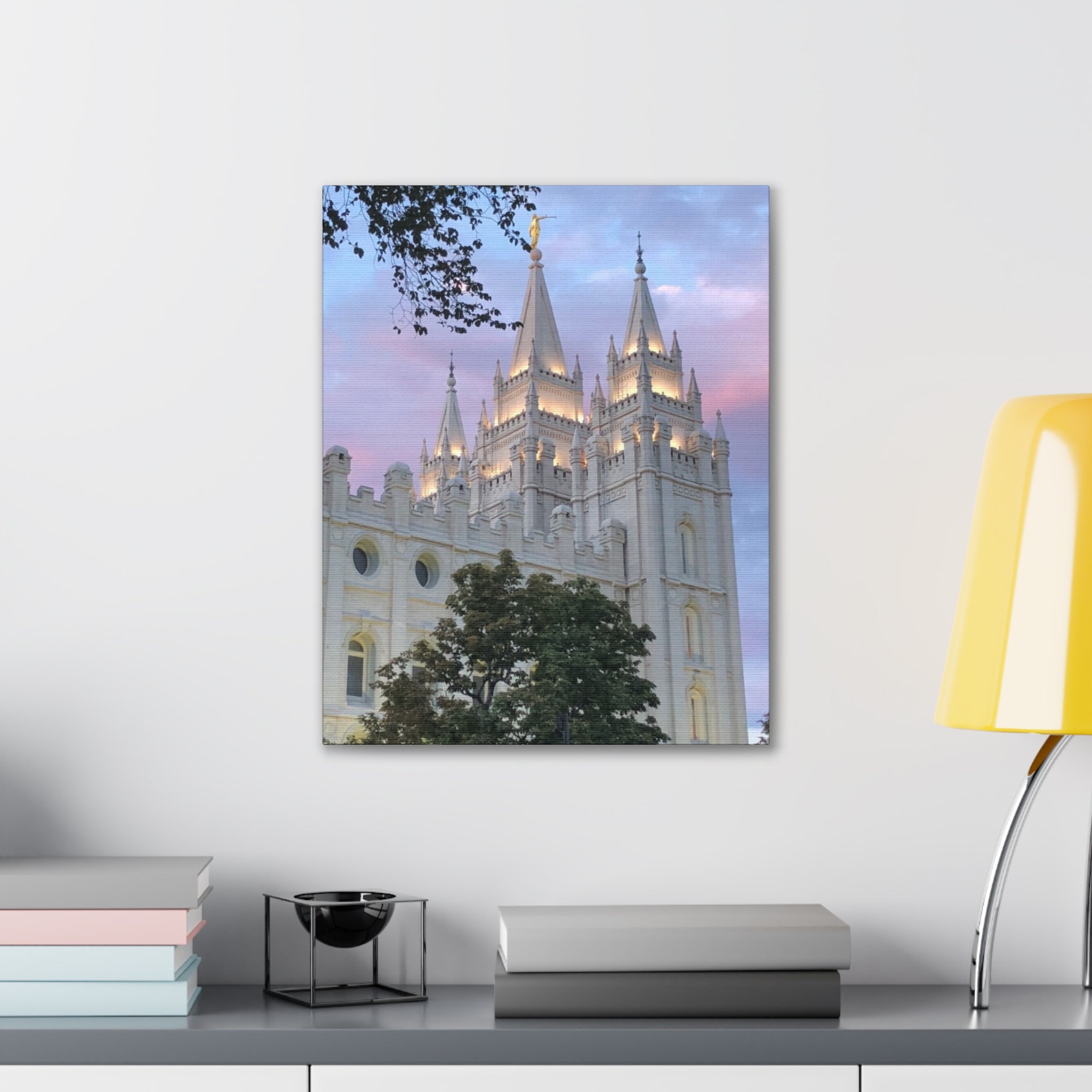 Salt Lake Temple Canvas Print — Pink Sky Religious Wall Art