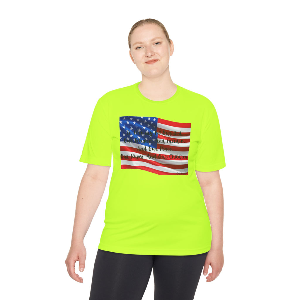 American Flag Title of Liberty Graphic Tee — Patriotic "Land of the Free" Moisture-Wicking Shirt