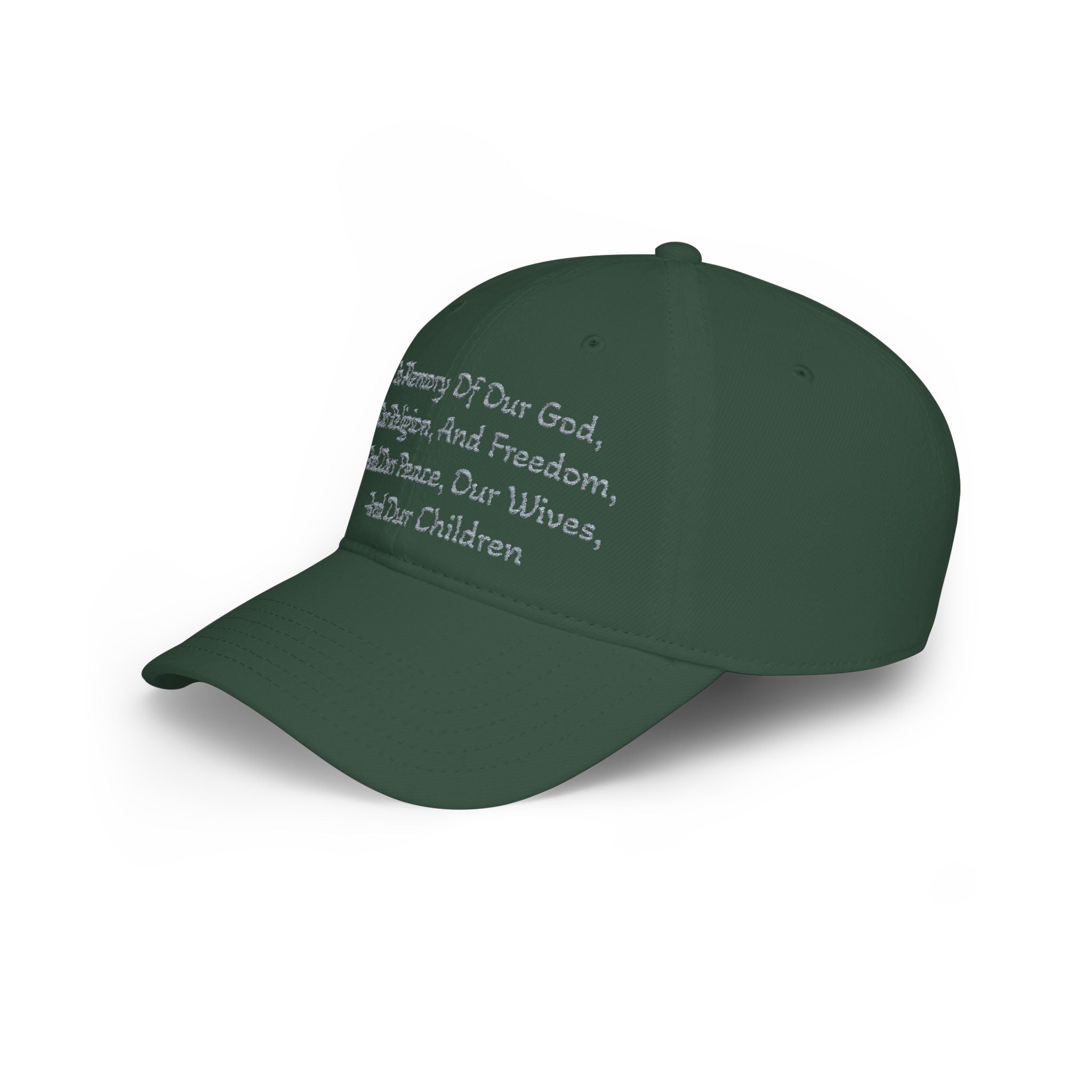 Embroidered Memorial Baseball Cap — "In Memory Of Our God, Our Religion, And Freedom..."