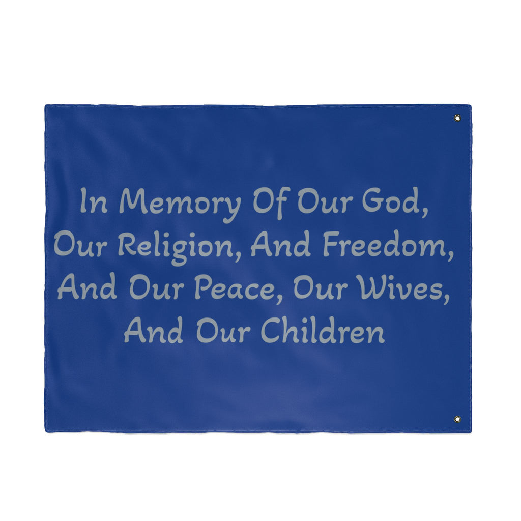 Title of Liberty Memorial Quote Flag — "In Memory Of Our God, Our Religion, And Freedom" Double-Sided Garden Flag