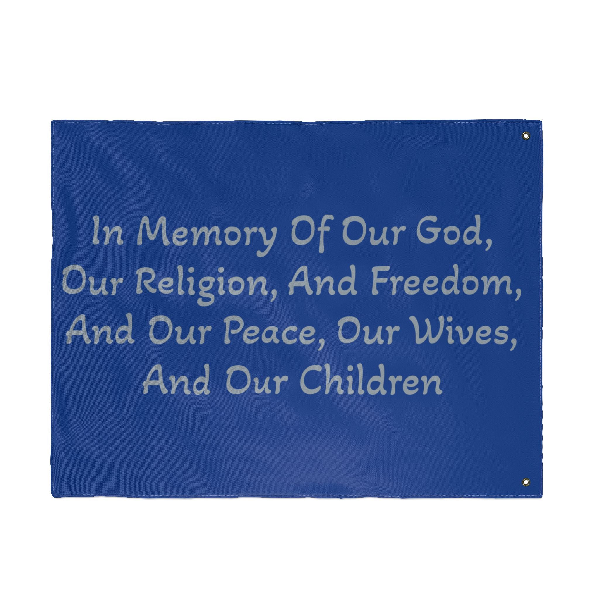 Title of Liberty Memorial Quote Flag — "In Memory Of Our God, Our Religion, And Freedom" Double-Sided Garden Flag