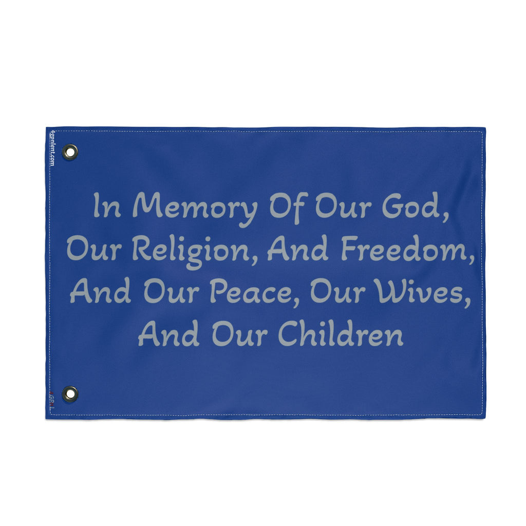 Title of Liberty Memorial Quote Flag — "In Memory Of Our God, Our Religion, And Freedom" Double-Sided Garden Flag