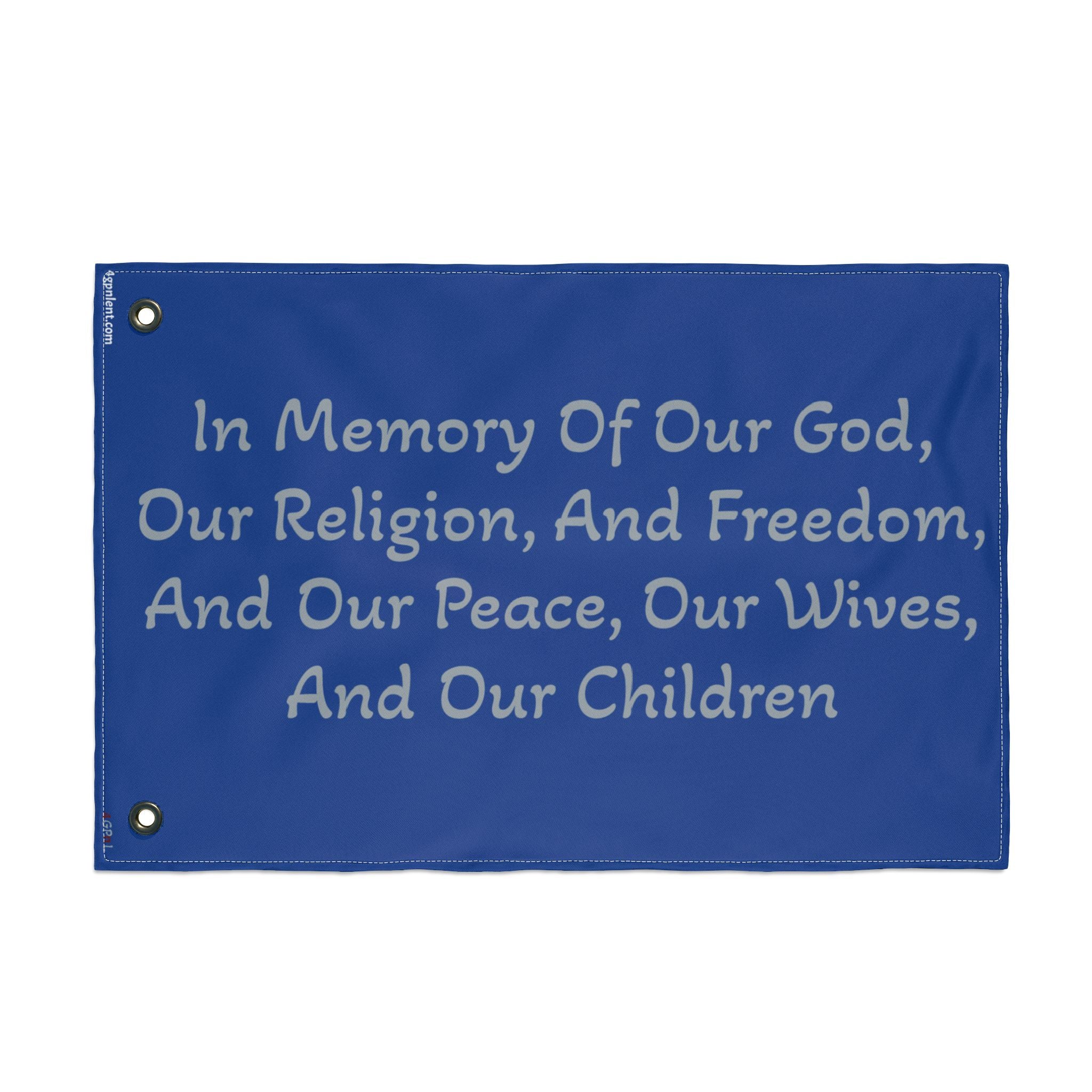 Title of Liberty Memorial Quote Flag — "In Memory Of Our God, Our Religion, And Freedom" Double-Sided Garden Flag